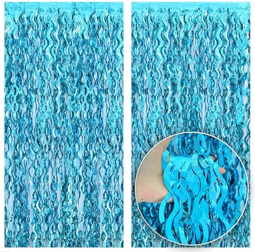 KatchOn XtraLarge Wavy Blue Foil Fringe Curtain - Pack of 2