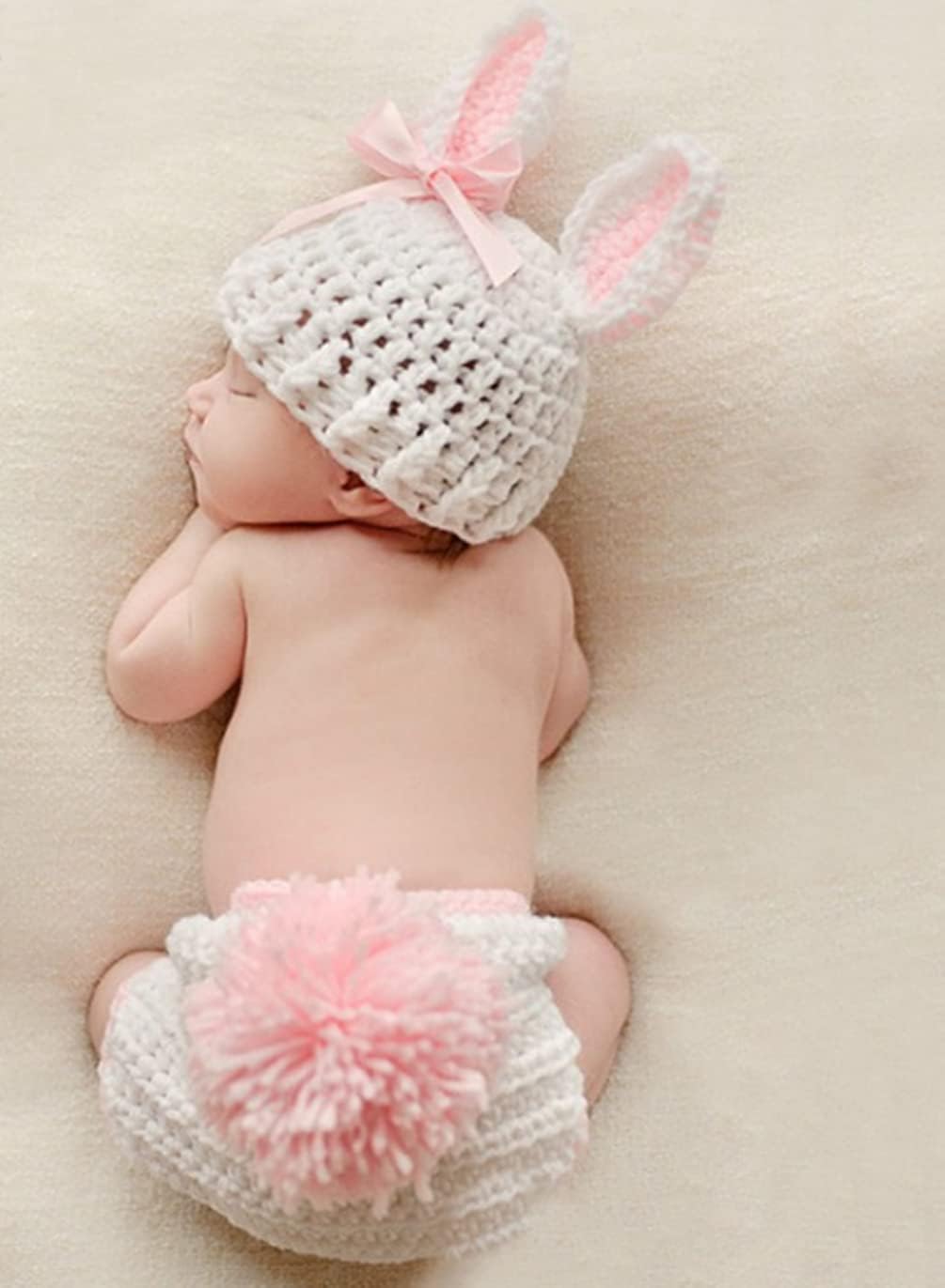 Vedory Newborn Baby Bunny Rabbit Crochet Posing Prop Set