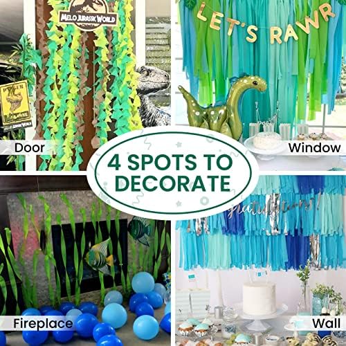 PartyWoo Crepe Paper Streamers 6 Rolls 492 Feet Blue Pastel Green and Lime