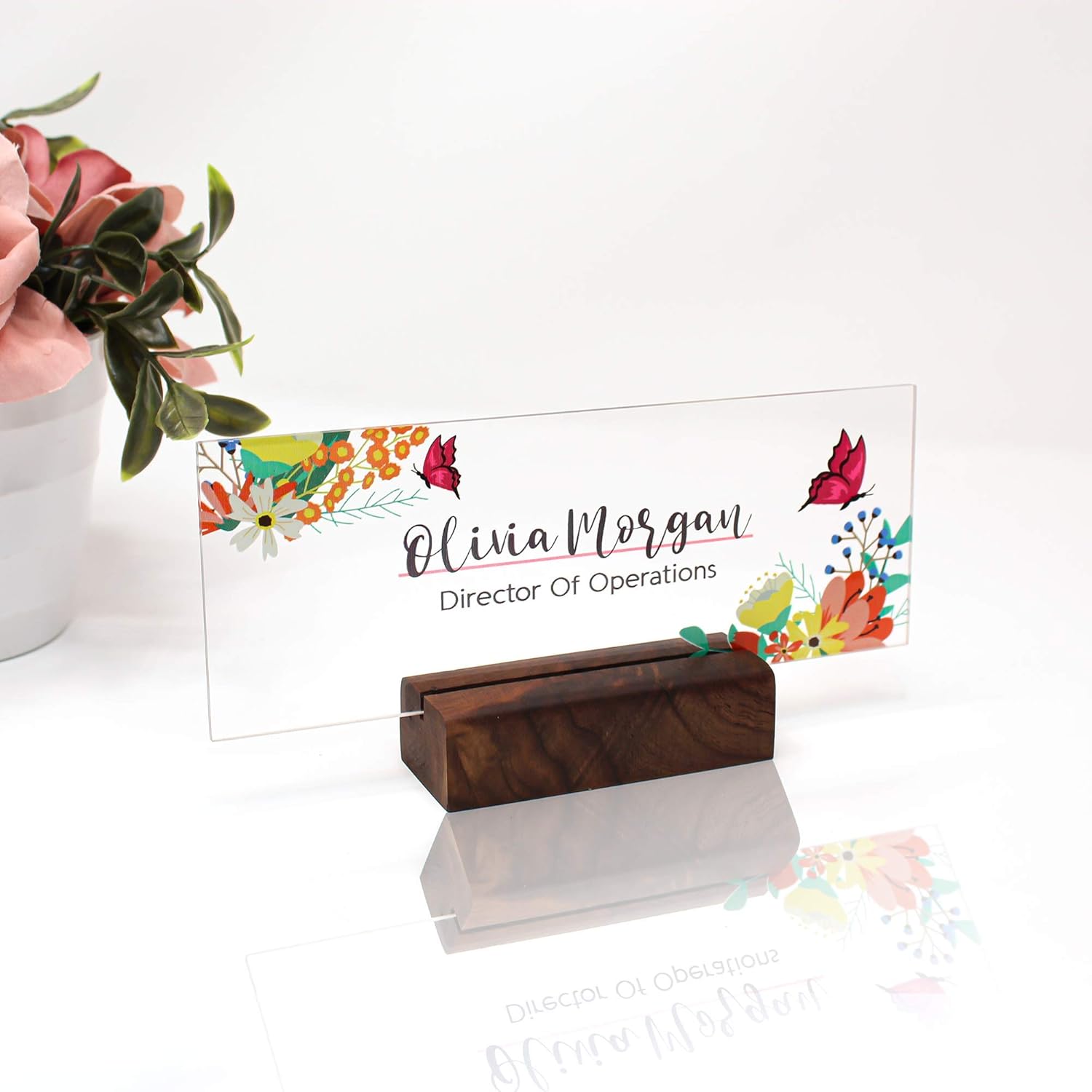 Personalized Desk Name Plate with Wood Holder