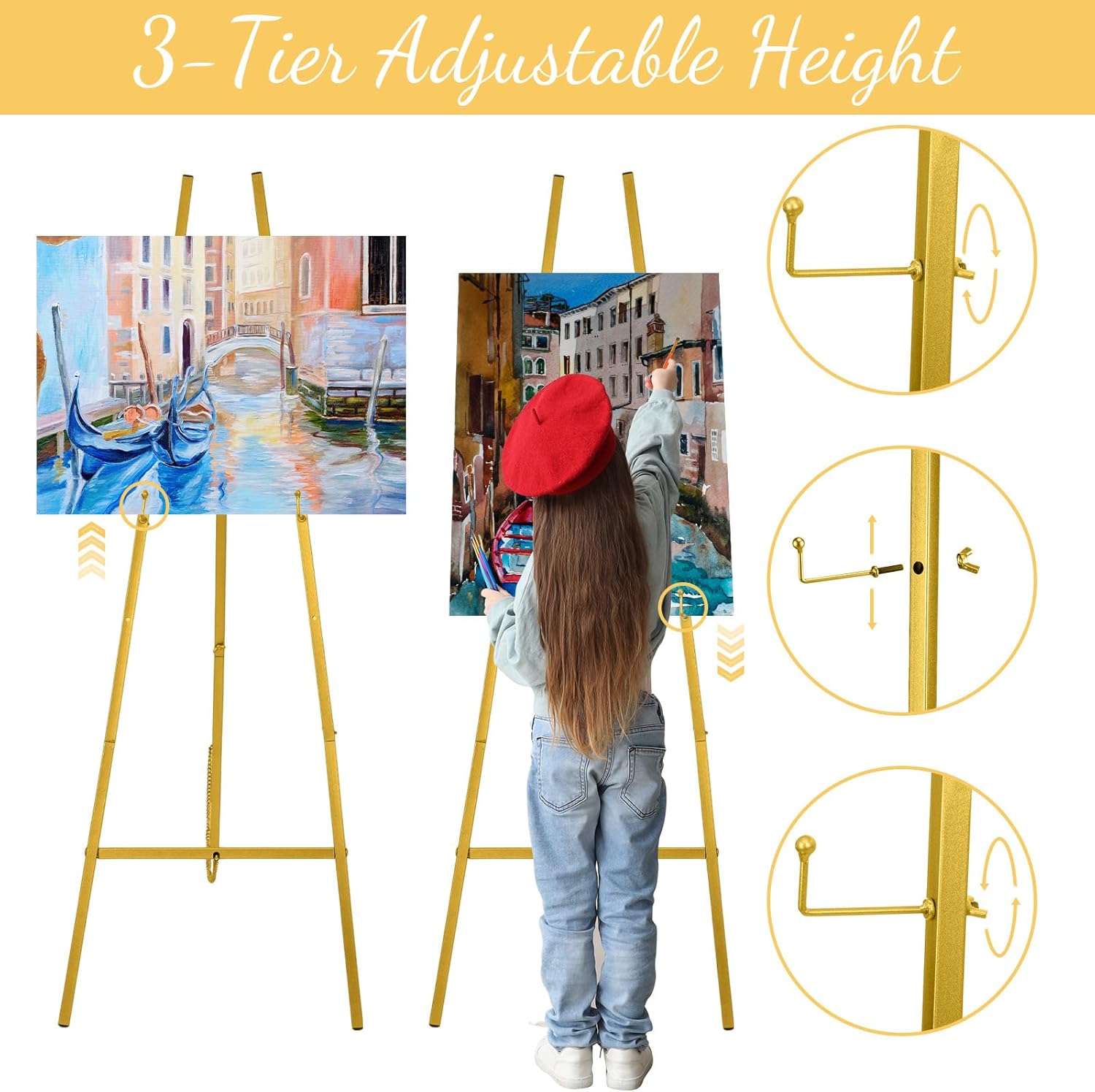 Gold 50 Inch Adjustable Easel Stand for Wedding Sign Display