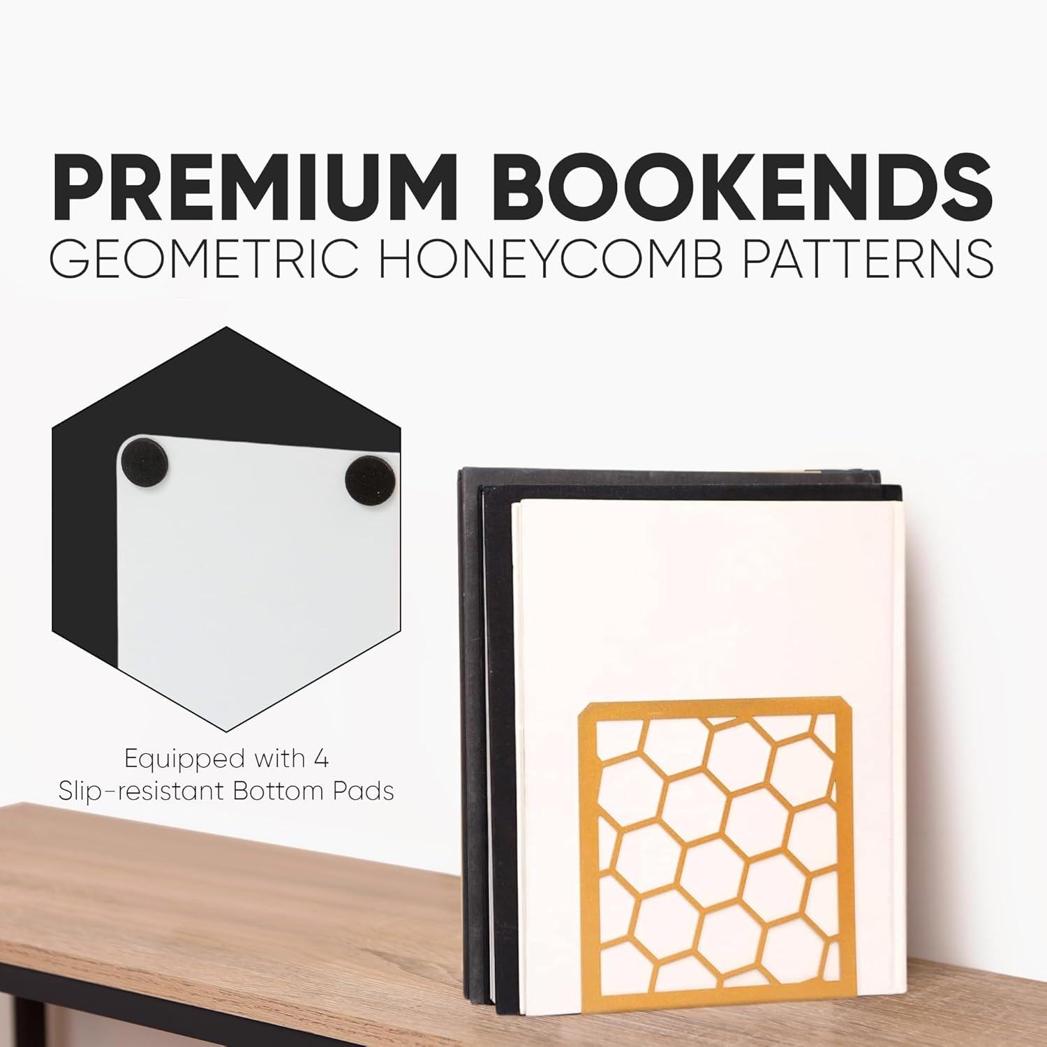 GEOMOD Geometric Honeycomb Gold Metal Bookends - 1 Pair