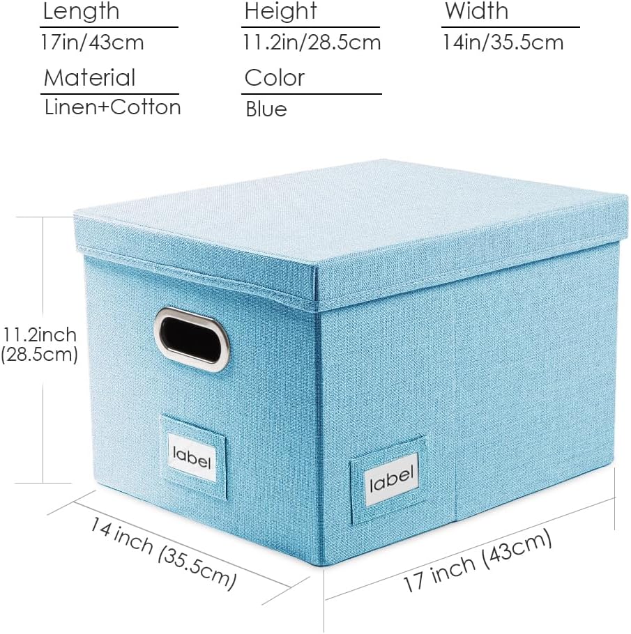 PRANDOM File Organizer Box - Collapsible Letter Legal Blue Storage with Lids