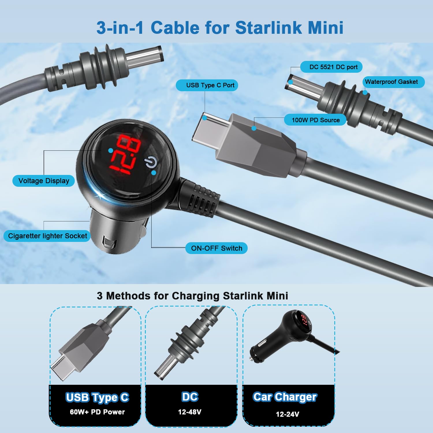 GemCoo Starlink Mini 3 in 1 Car Charger Cable