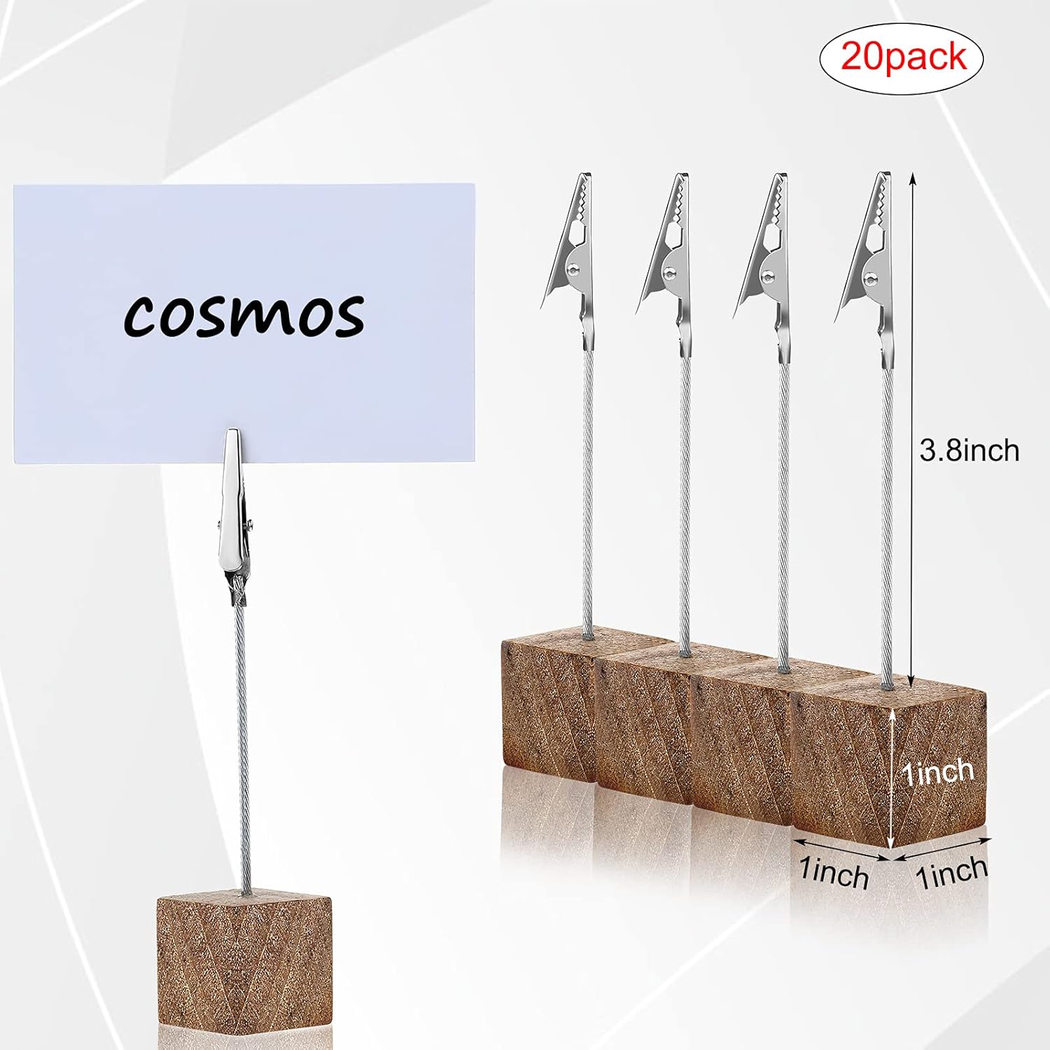 20 Pcs Wood Cube Memo Clip Holder with Alligator Clips