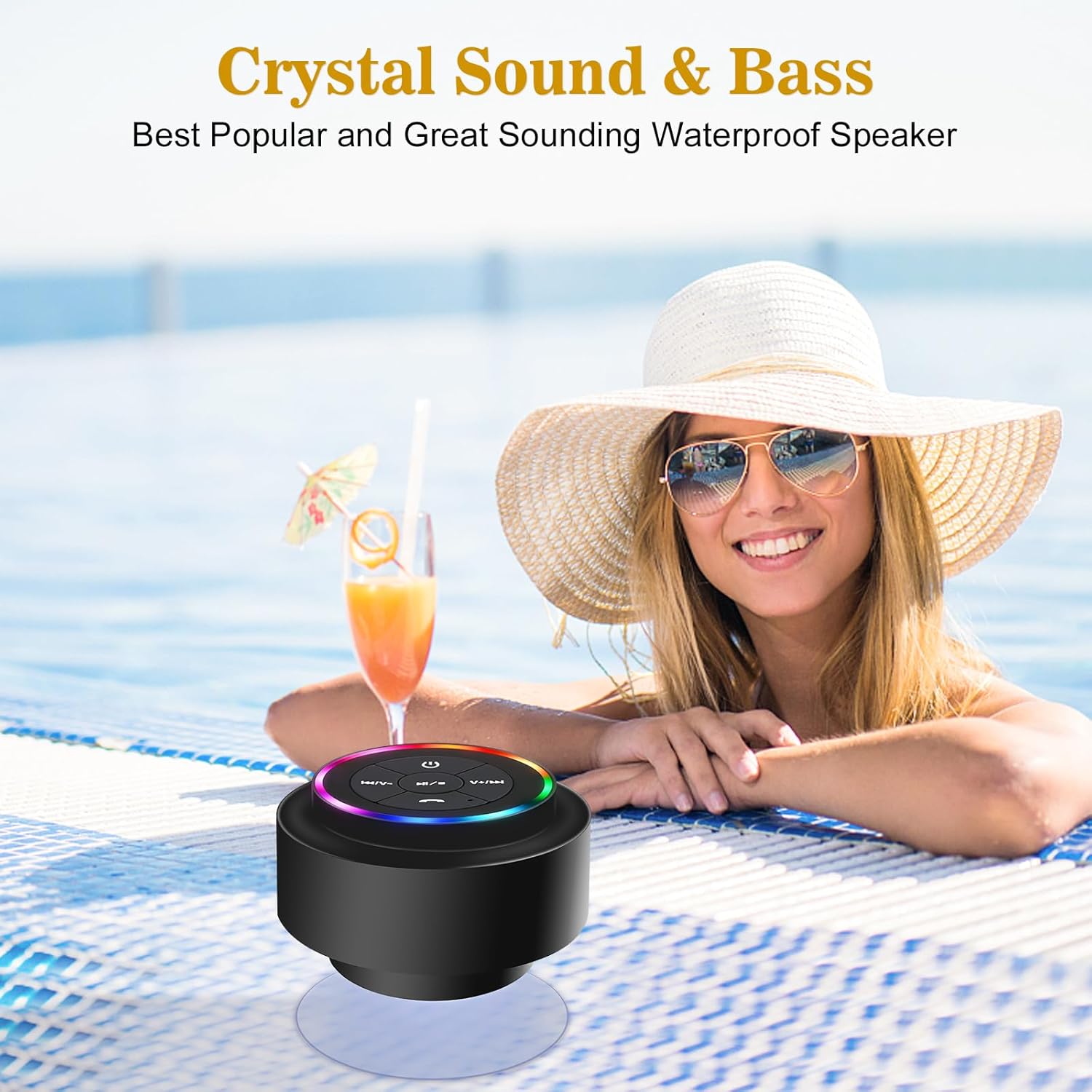 HaiSSKY Bluetooth Shower Speaker IPX7 Waterproof with LED Light