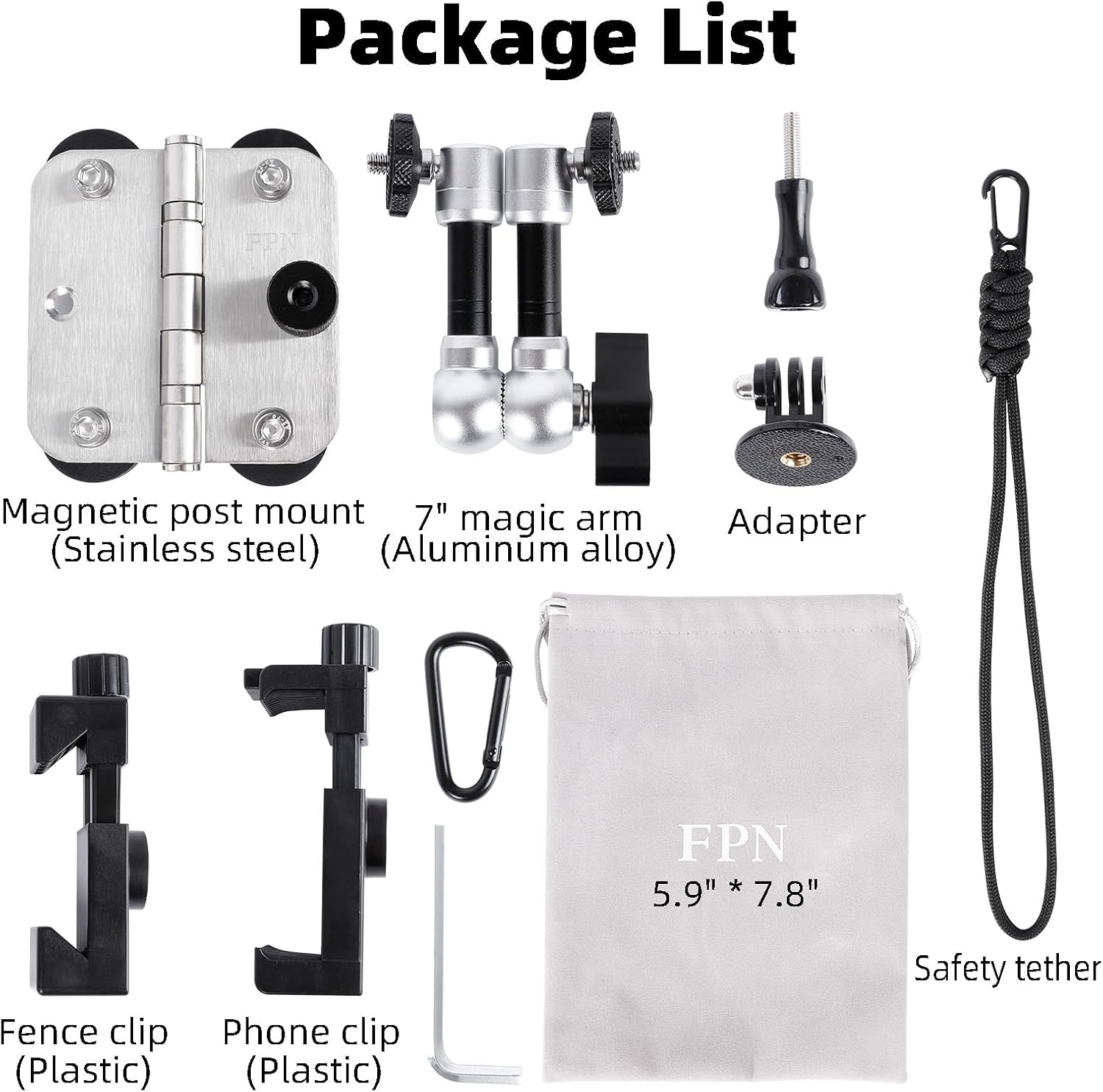 FPN Magnetic Phone Fence Mount with Clip Kit for Action Cameras