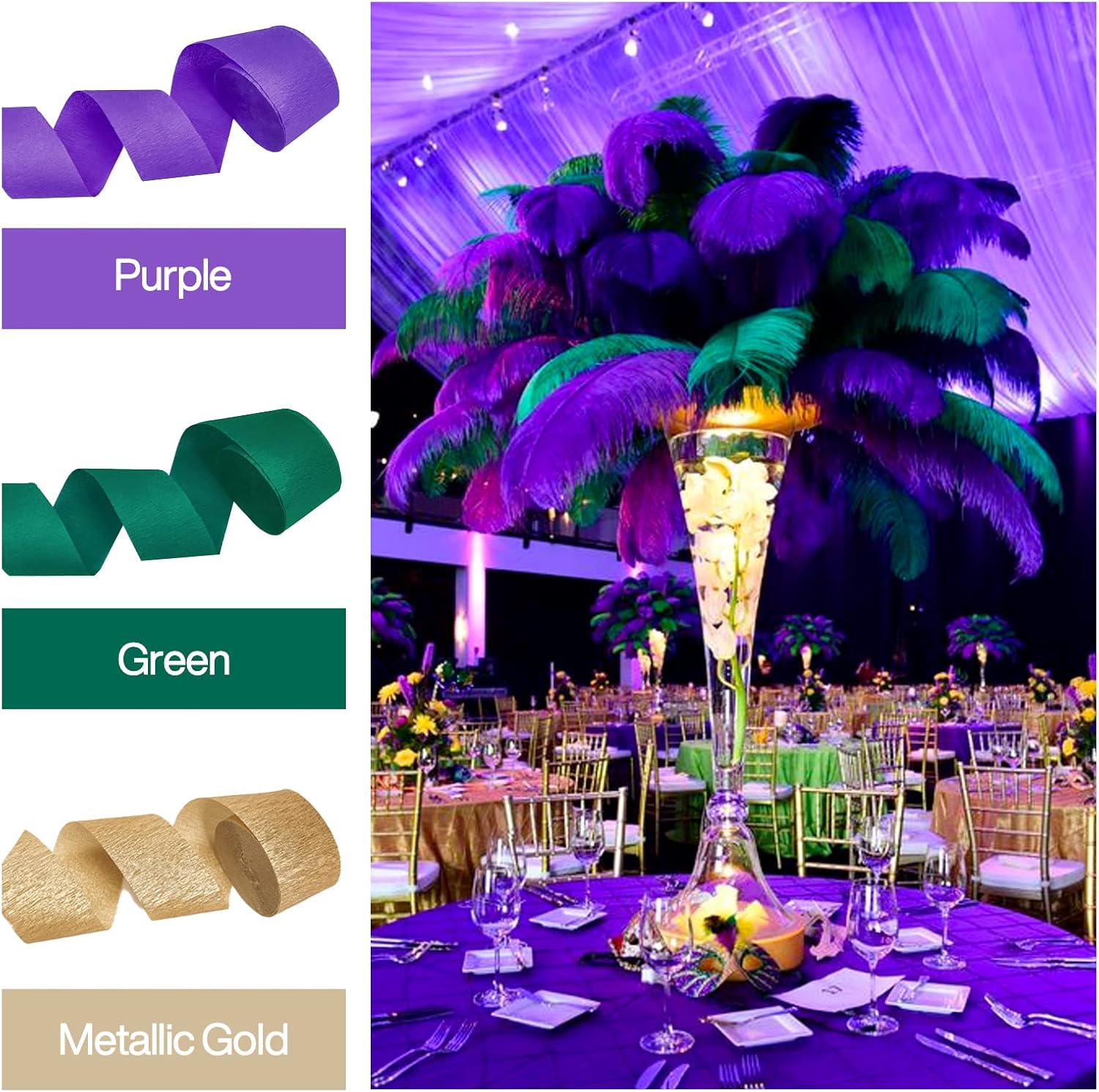 PartyWoo Mardi Gras Crepe Paper Streamers 6 Rolls