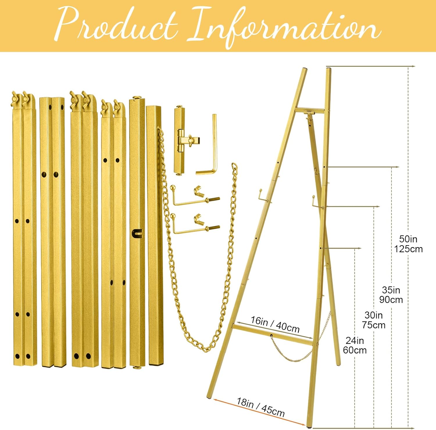 Gold 50 Inch Adjustable Easel Stand for Wedding Sign Display