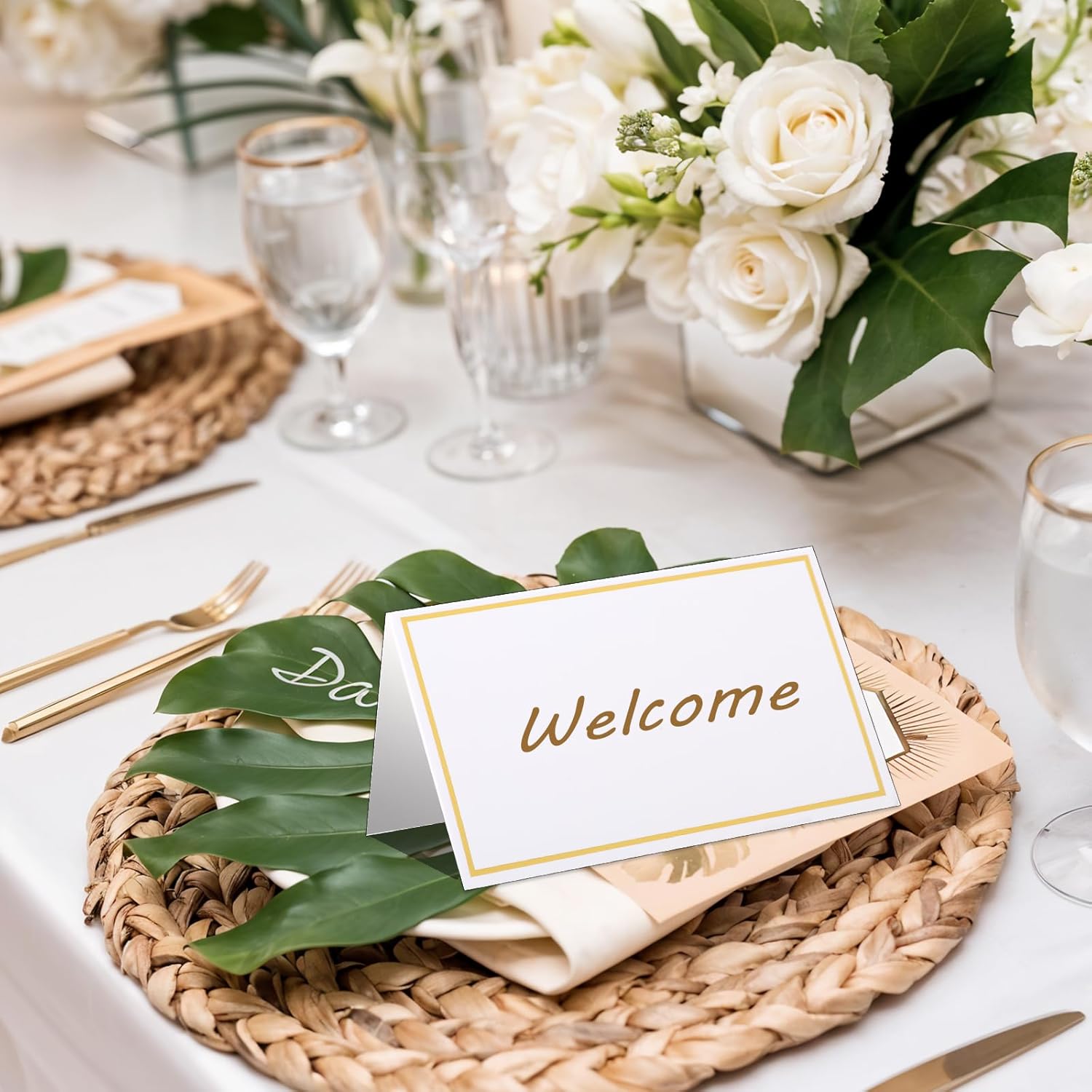 50 Pcs Gold Foil Border Table Cards for Events