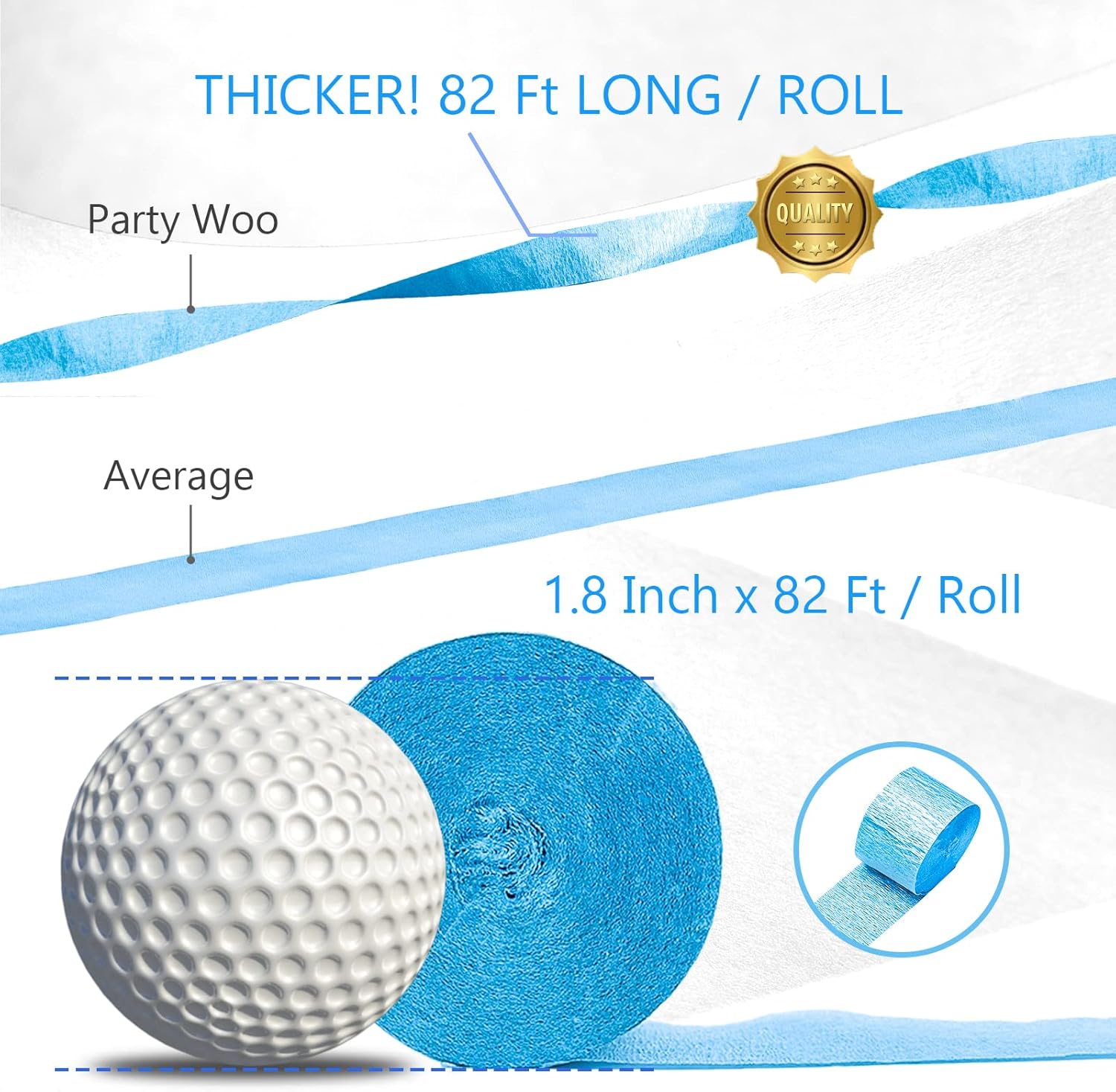 PartyWoo Crepe Paper Streamers 4 Rolls Blue White Decorations