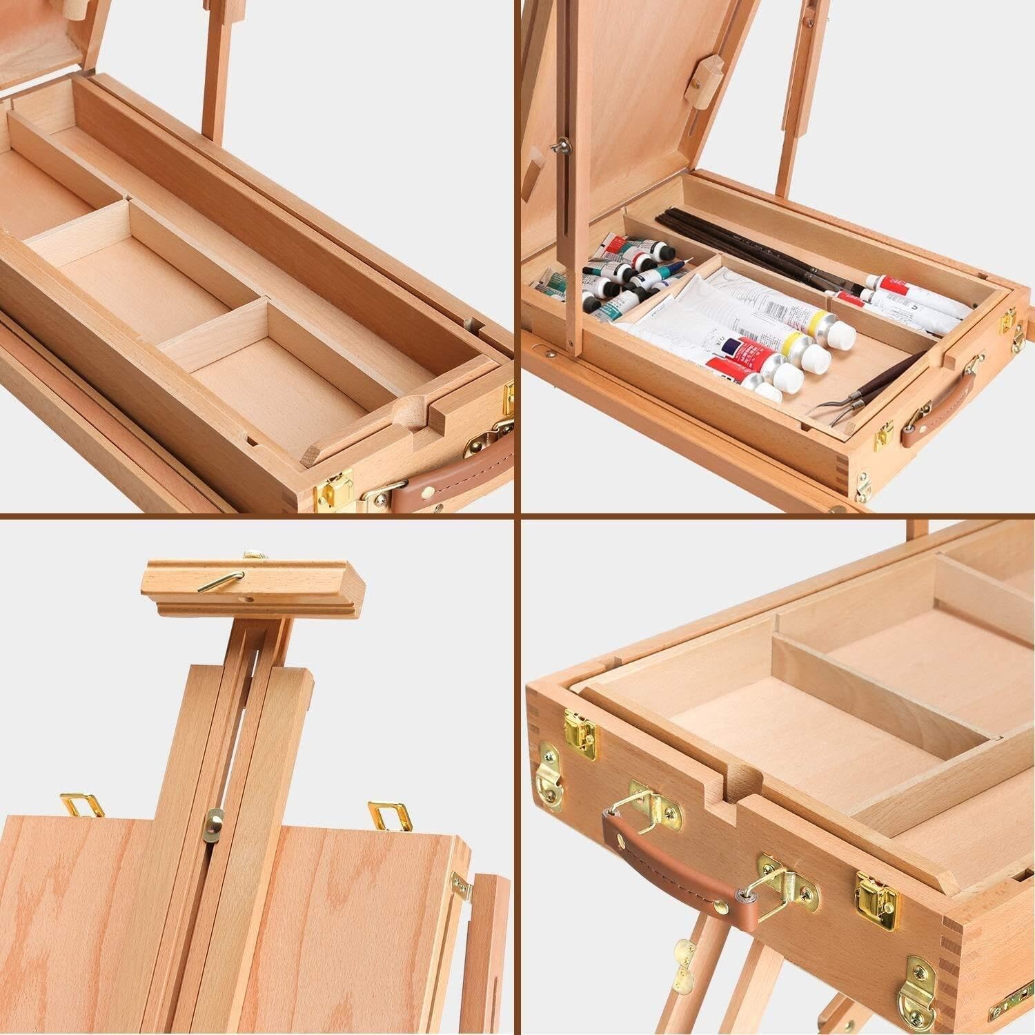 Large Beech Wood Artist Easel with Drawer Red