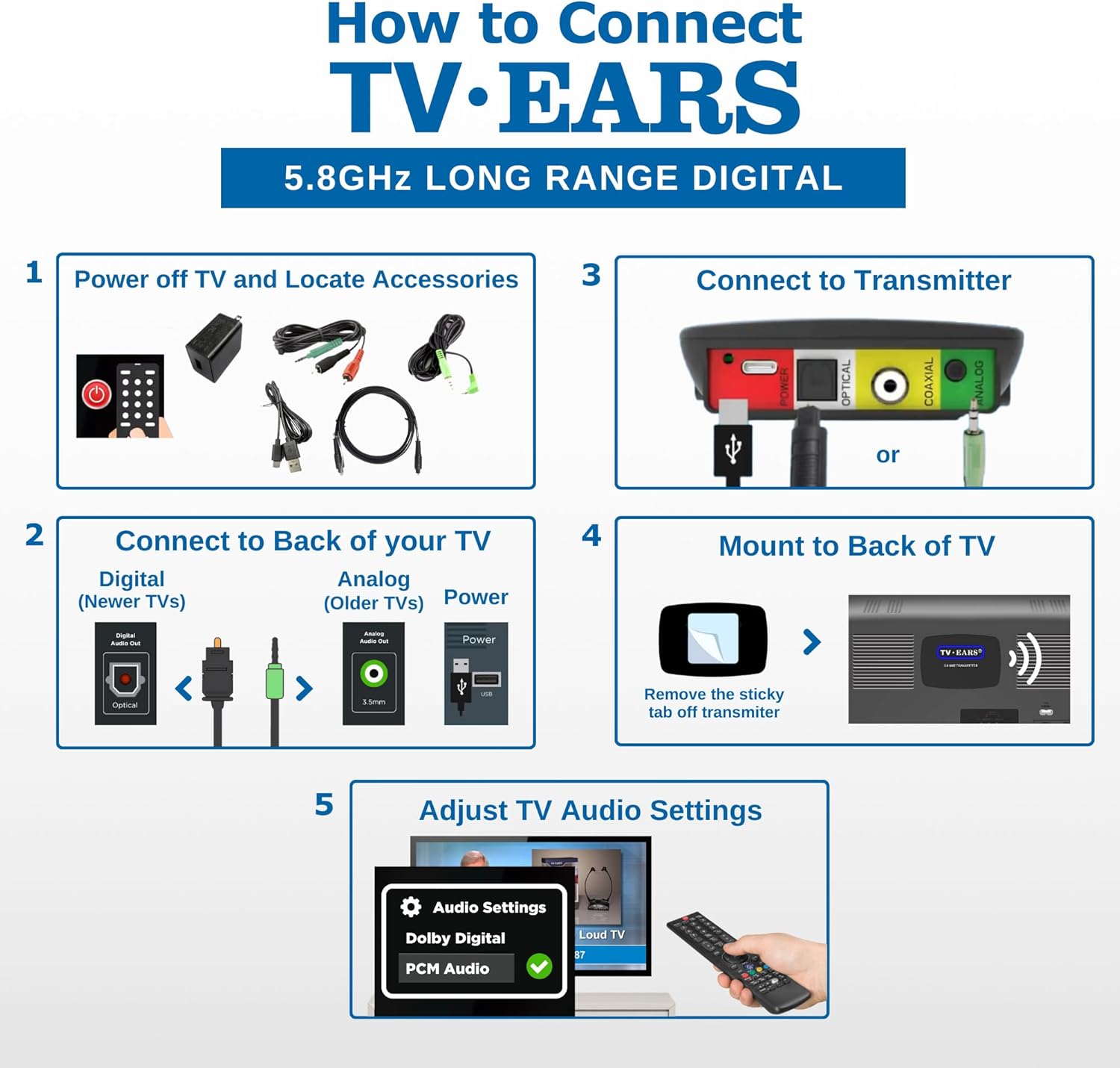 TV Ears Long Range Digital Wireless Headset System 1 Pair