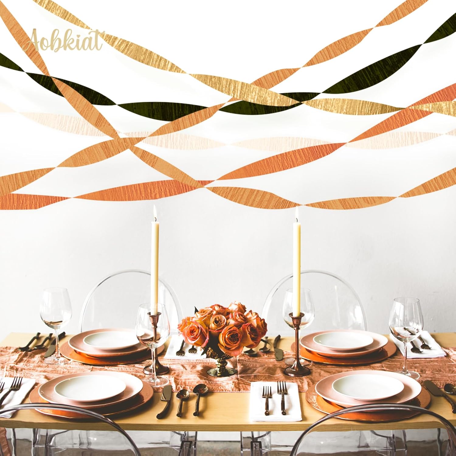 AOBKIAT Crepe Paper Streamers 5 Rolls for Fall Decorations