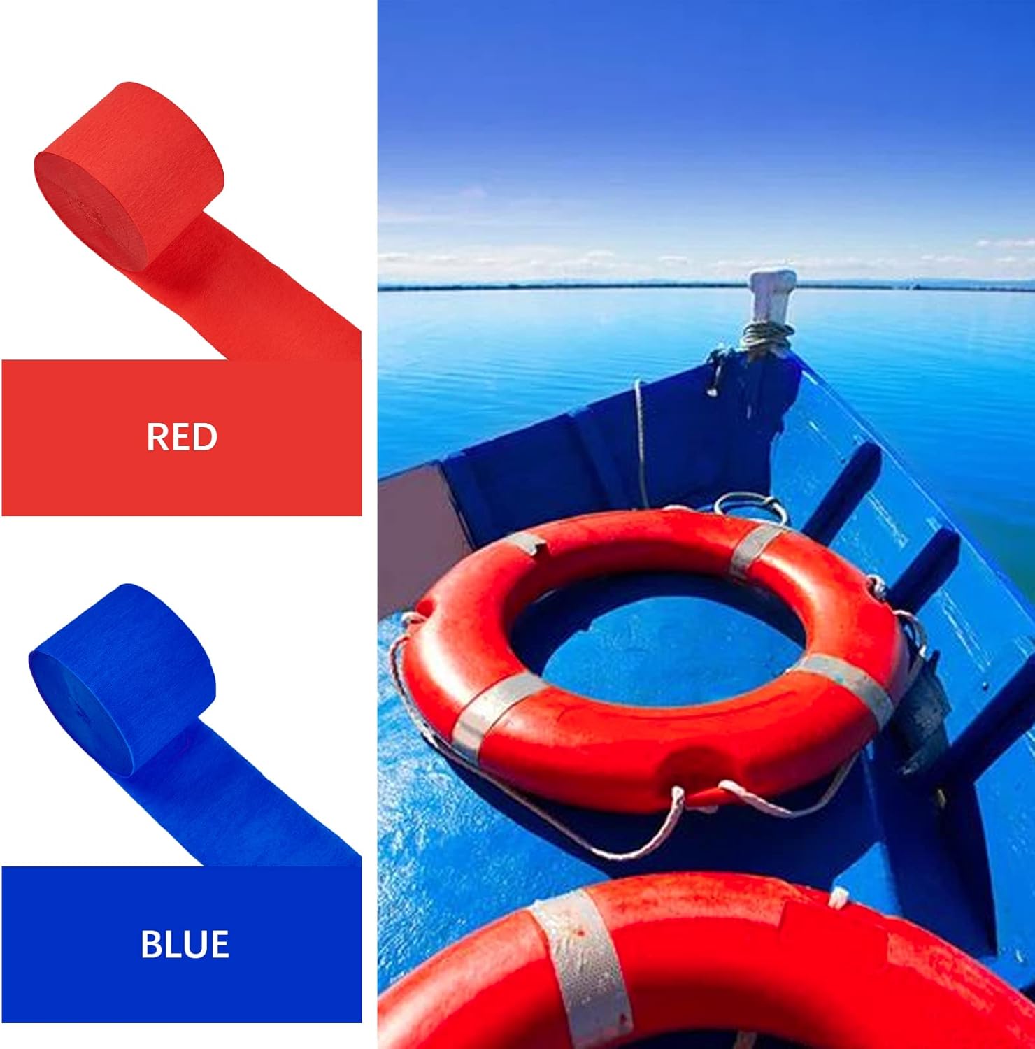 PartyWoo Crepe Paper Streamers 4 Rolls Red and Blue