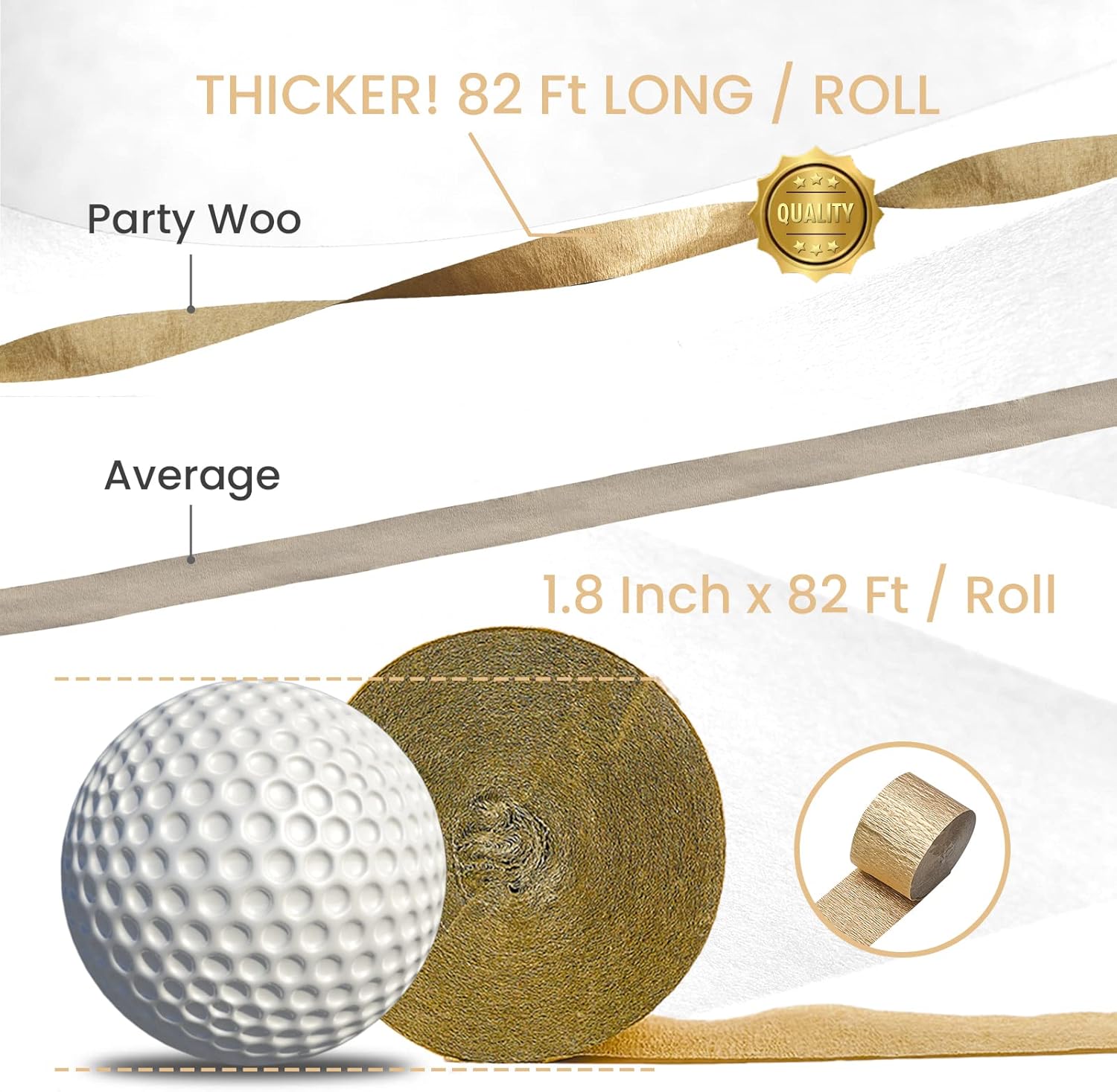 PartyWoo Gold Crepe Paper Streamers 4 Rolls 328ft