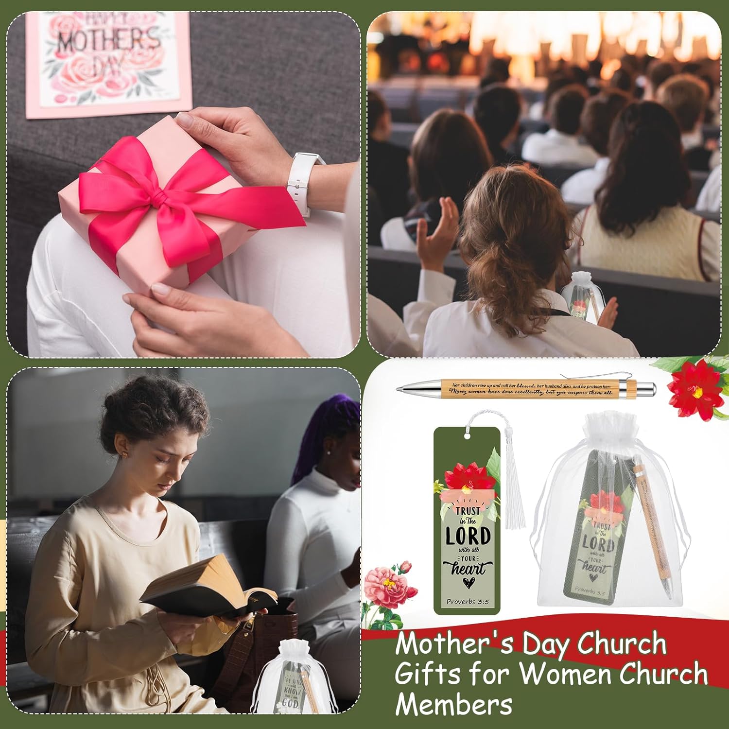 Spakon 35 Set Mothers Day Bible Verse Bookmarks Bamboo Pens Gift Bags