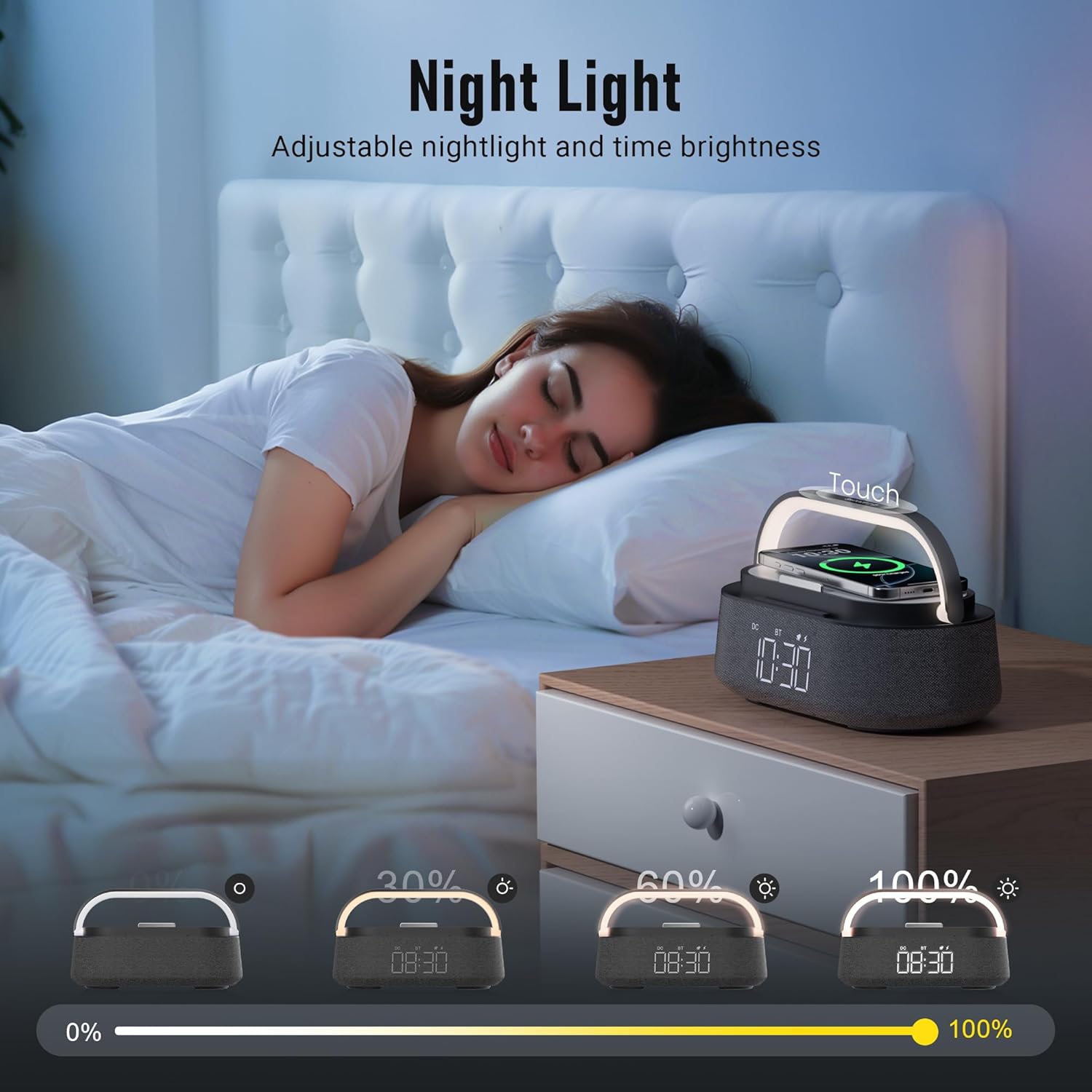 FREEFISH 6-in-1 Bluetooth Speaker with Wireless Charger and Night Light