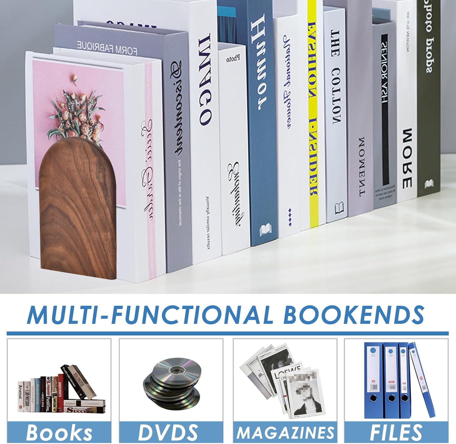 Sturdy Wooden Bookends with Non-Slip Base - 1 Pair