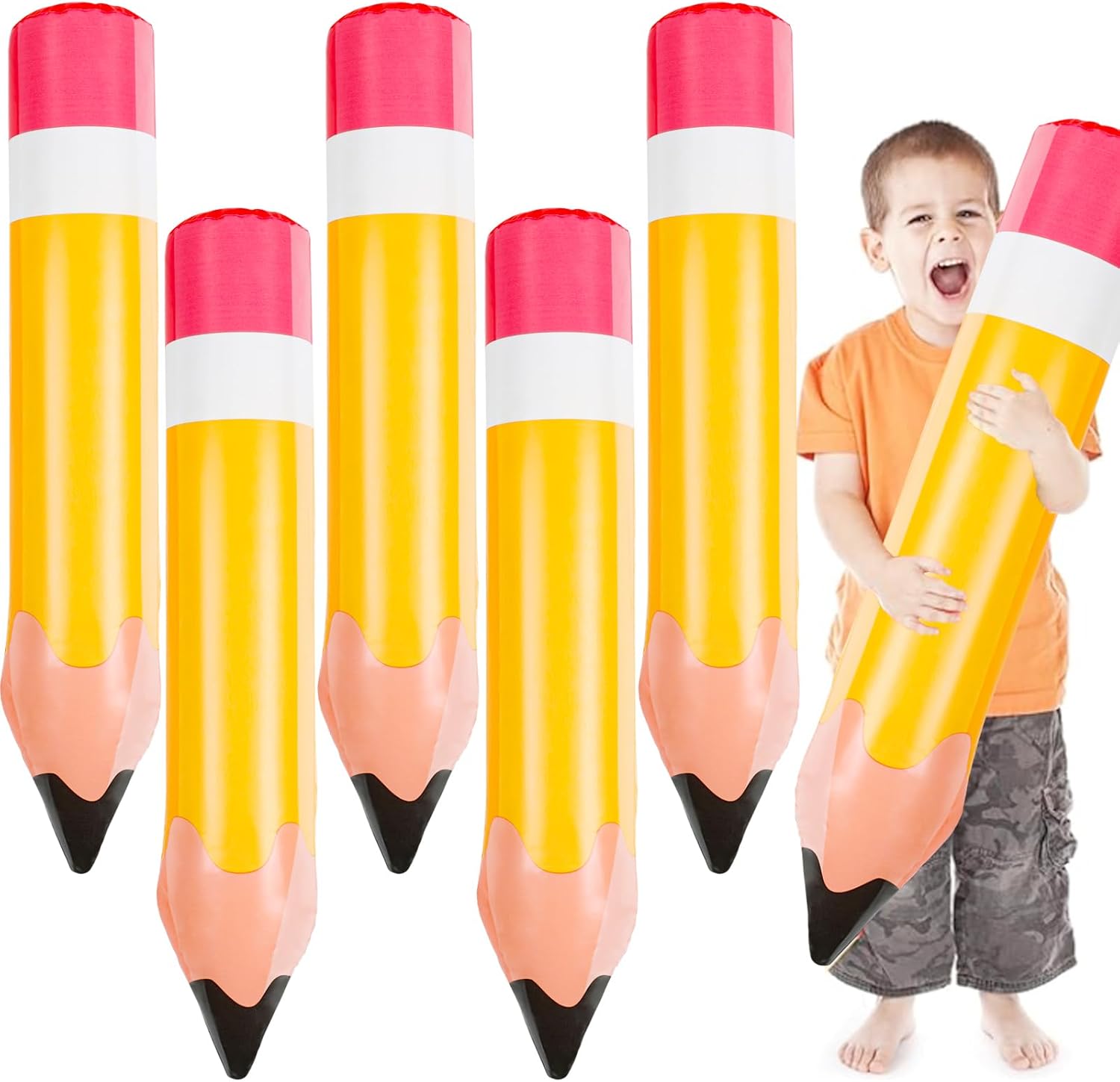 FOIMAS 6 Pack Giant Inflatable Pencils 275 Inch Yellow Decor