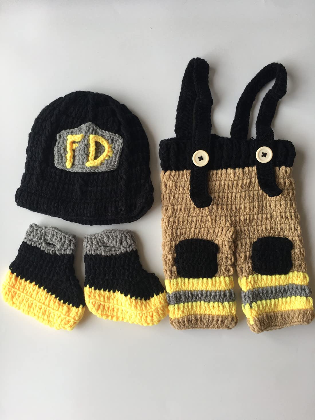 Baby Photography Prop Set Crochet Firefighter Hat Pants Shoes