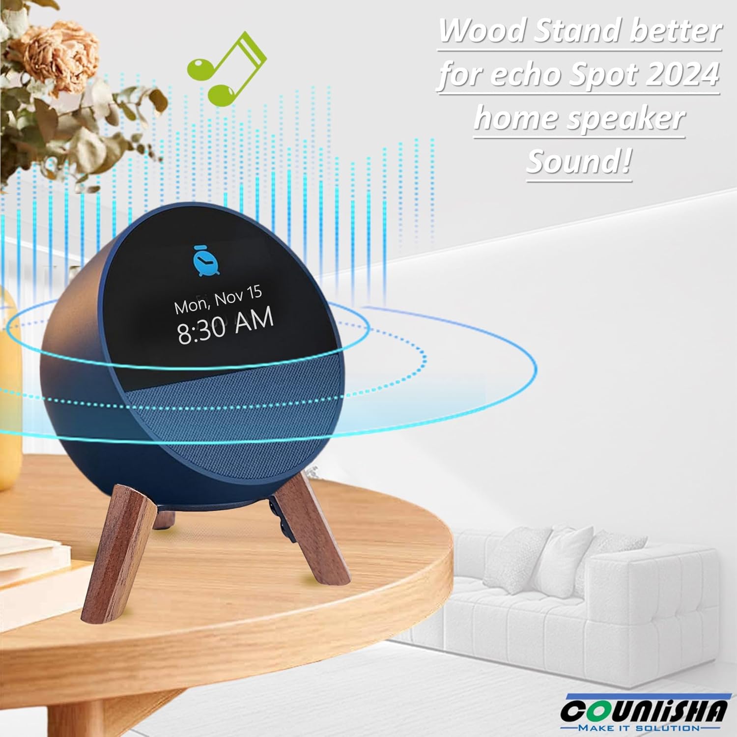 Real Wood Stand for Echo Spot 2024 Smart Clock