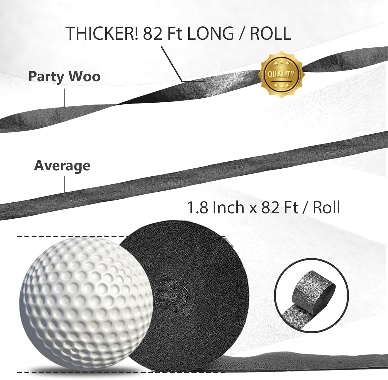 PartyWoo Black Crepe Paper Streamers 4 Rolls 328ft Pack