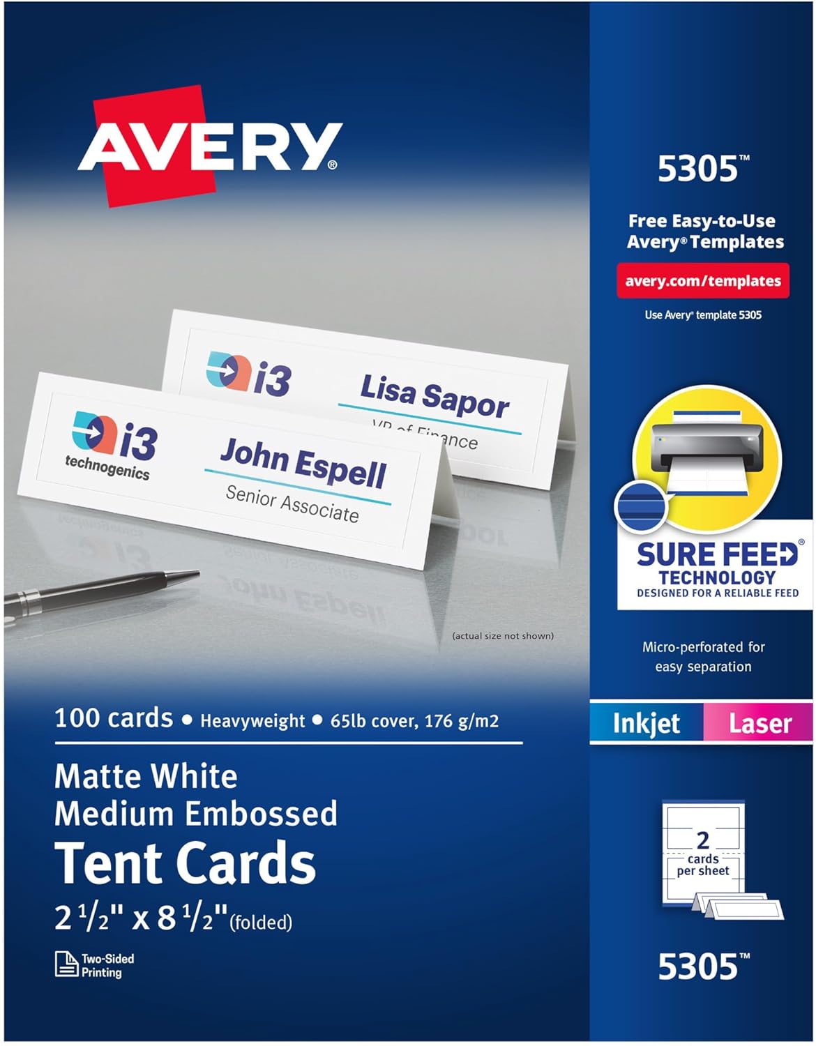Avery 2-12 x 8-12 Inch Tent Cards with Sure Feed Technology