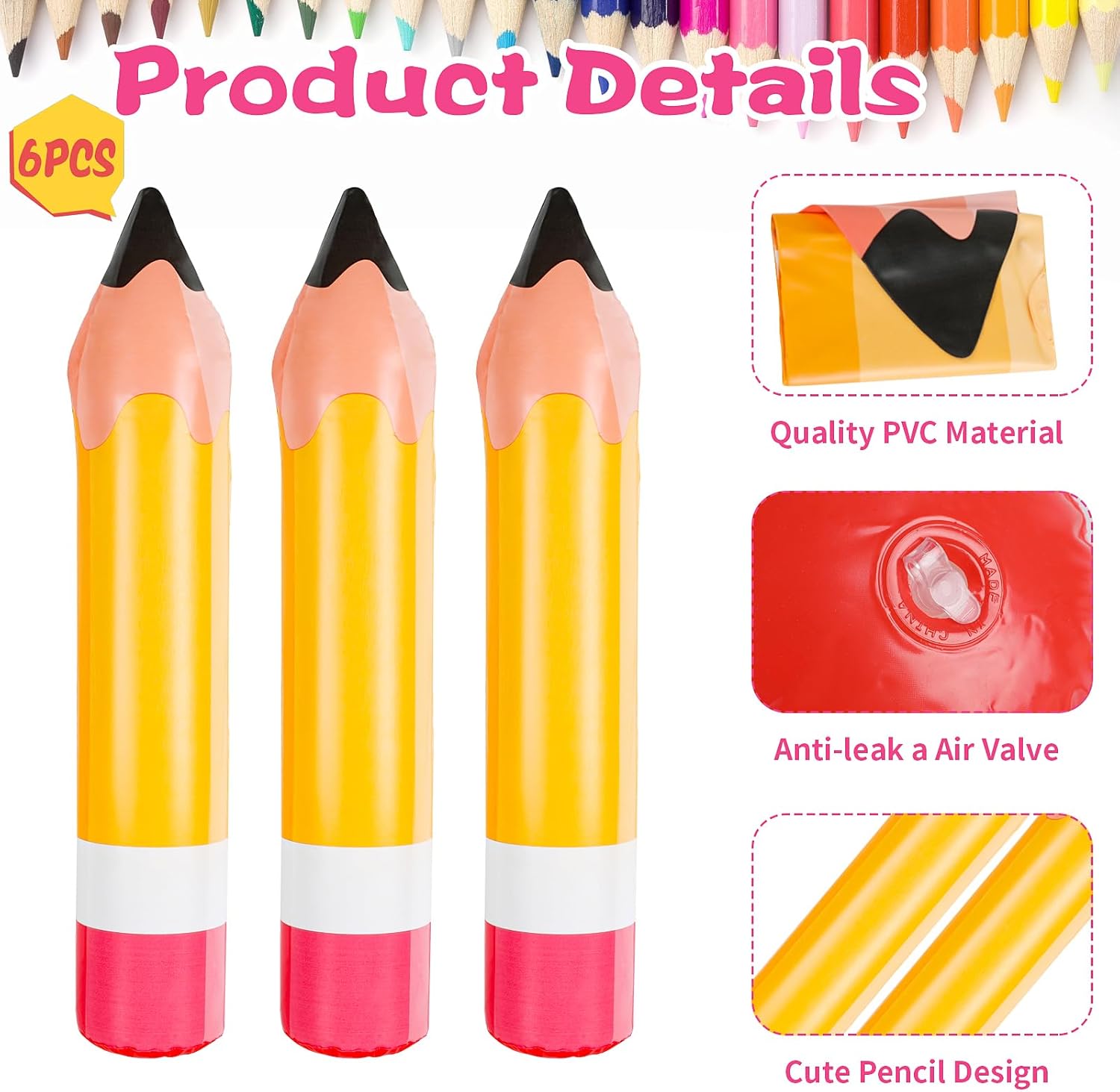 FOIMAS 6 Pack Giant Inflatable Pencils 275 Inch Yellow Decor