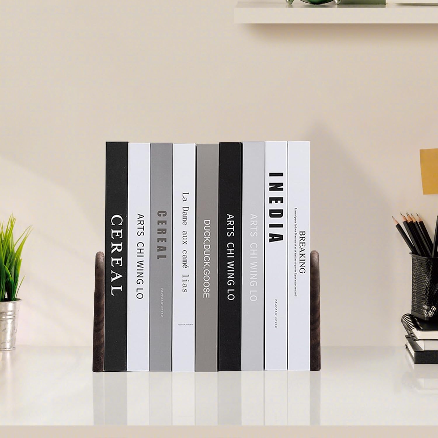Sturdy Wooden Bookends - Non-Slip Decorative 1 Pair