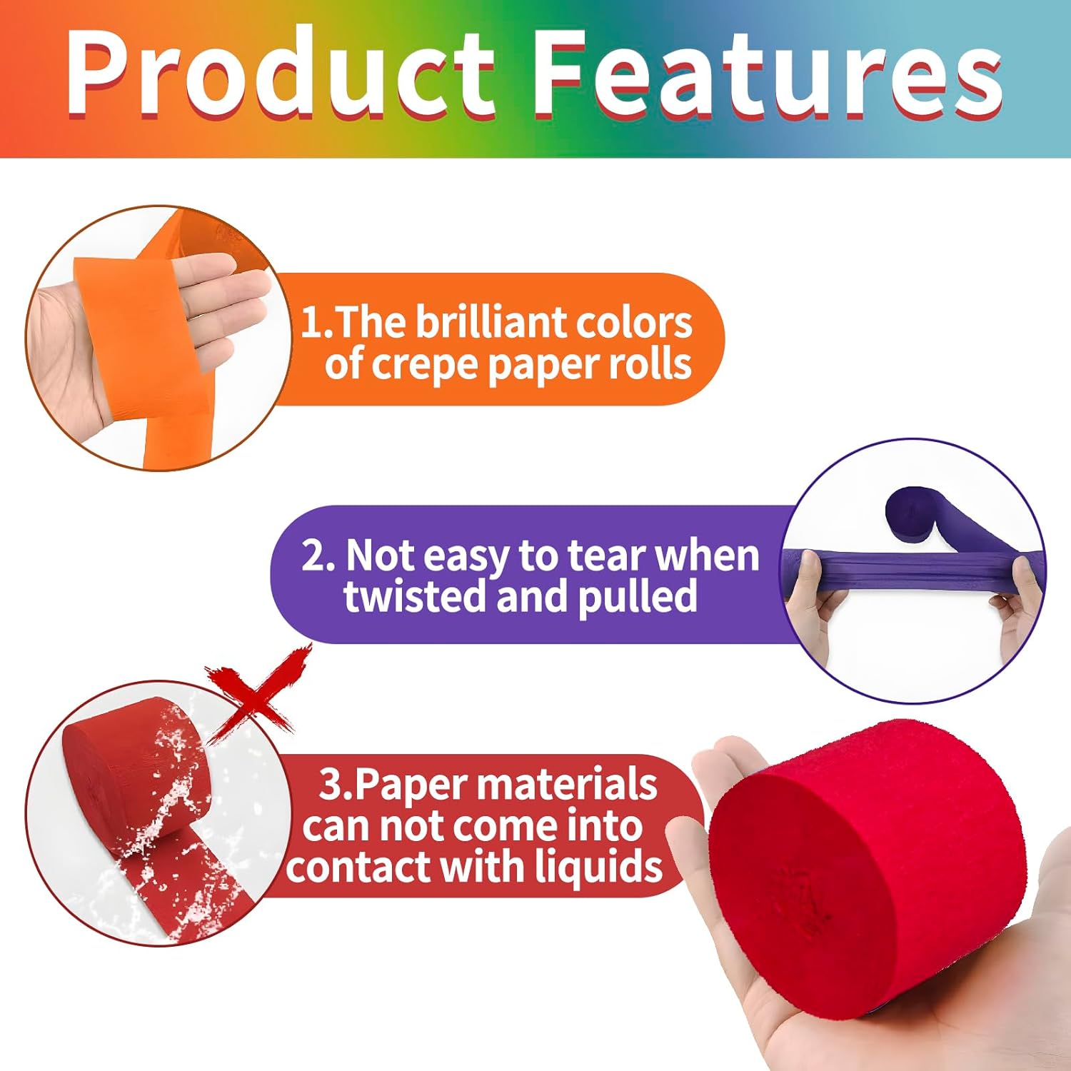 12 Rolls Crepe Paper Streamers for Party Decorations