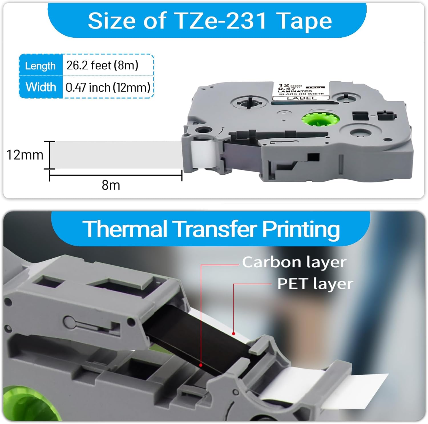 6-PK Lonitul Label Tapes for Brother TZe-231
