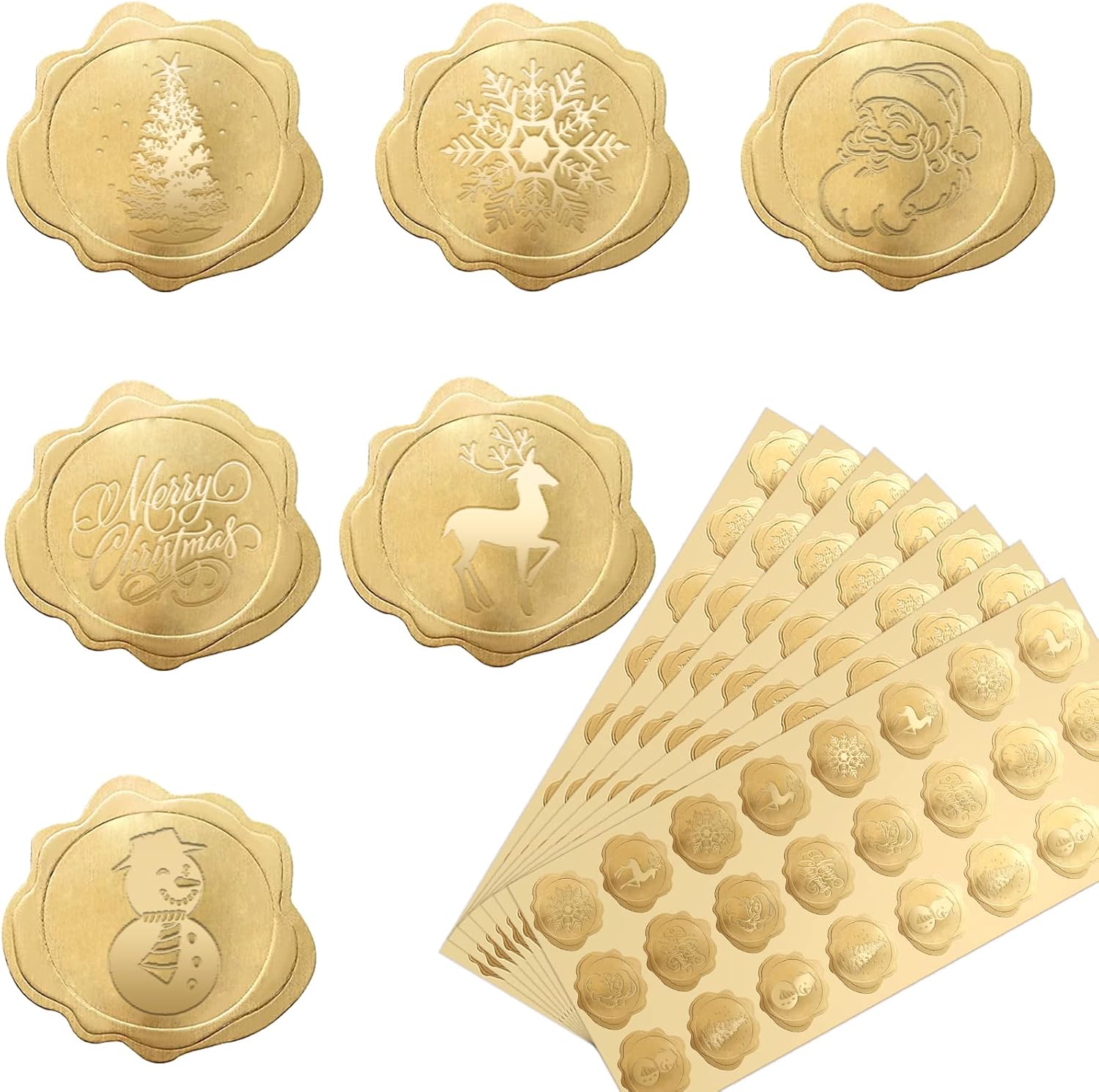480 Pcs Gold Foil Christmas Envelope Stickers