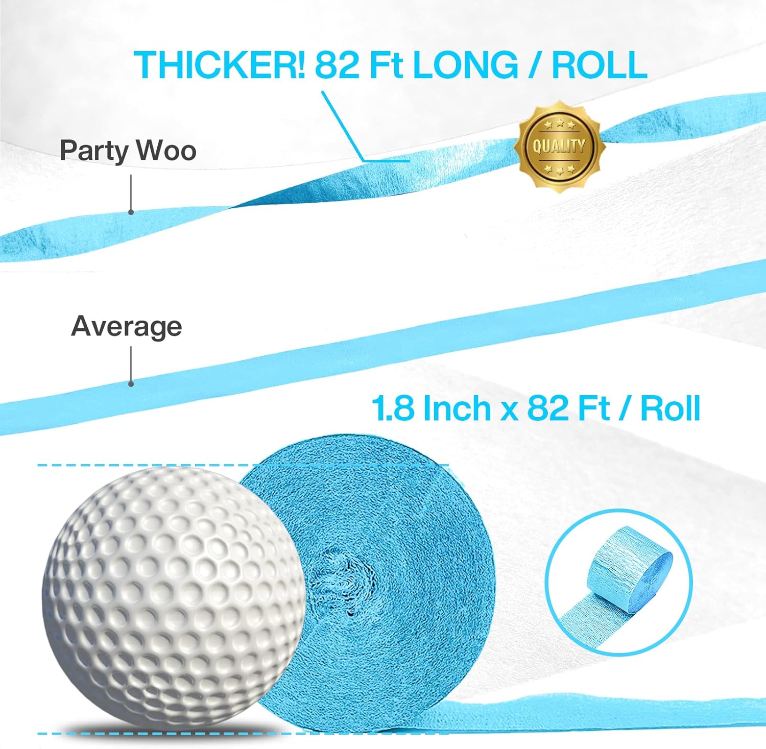 PartyWoo Crepe Paper Streamers 4 Rolls Light Blue