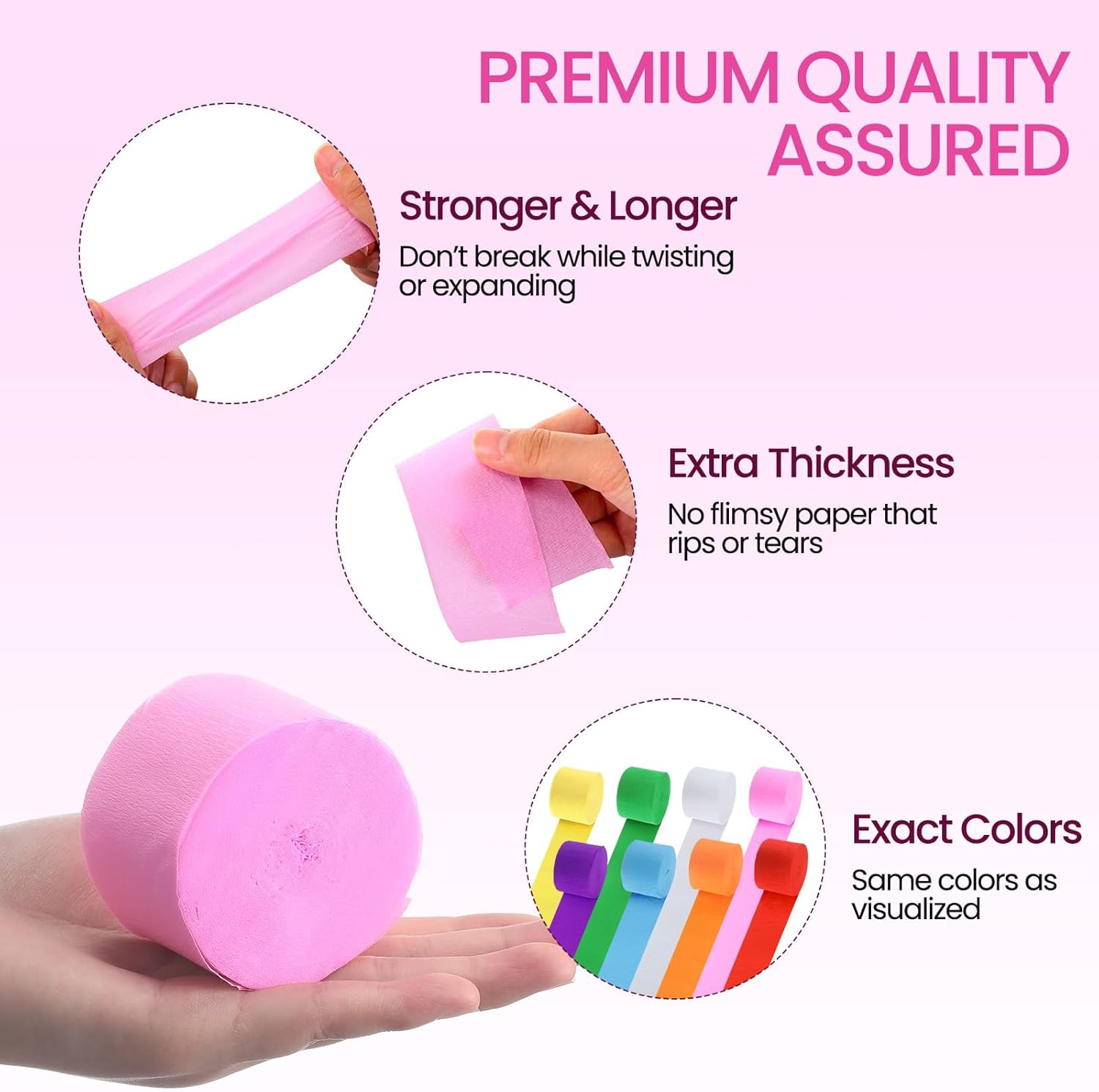 Berlune 48 Rolls Crepe Paper Streamers Rainbow Party Decorations