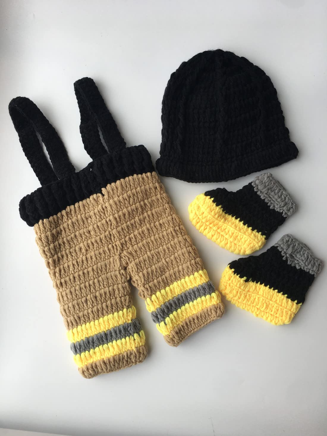 Baby Photography Prop Set Crochet Firefighter Hat Pants Shoes