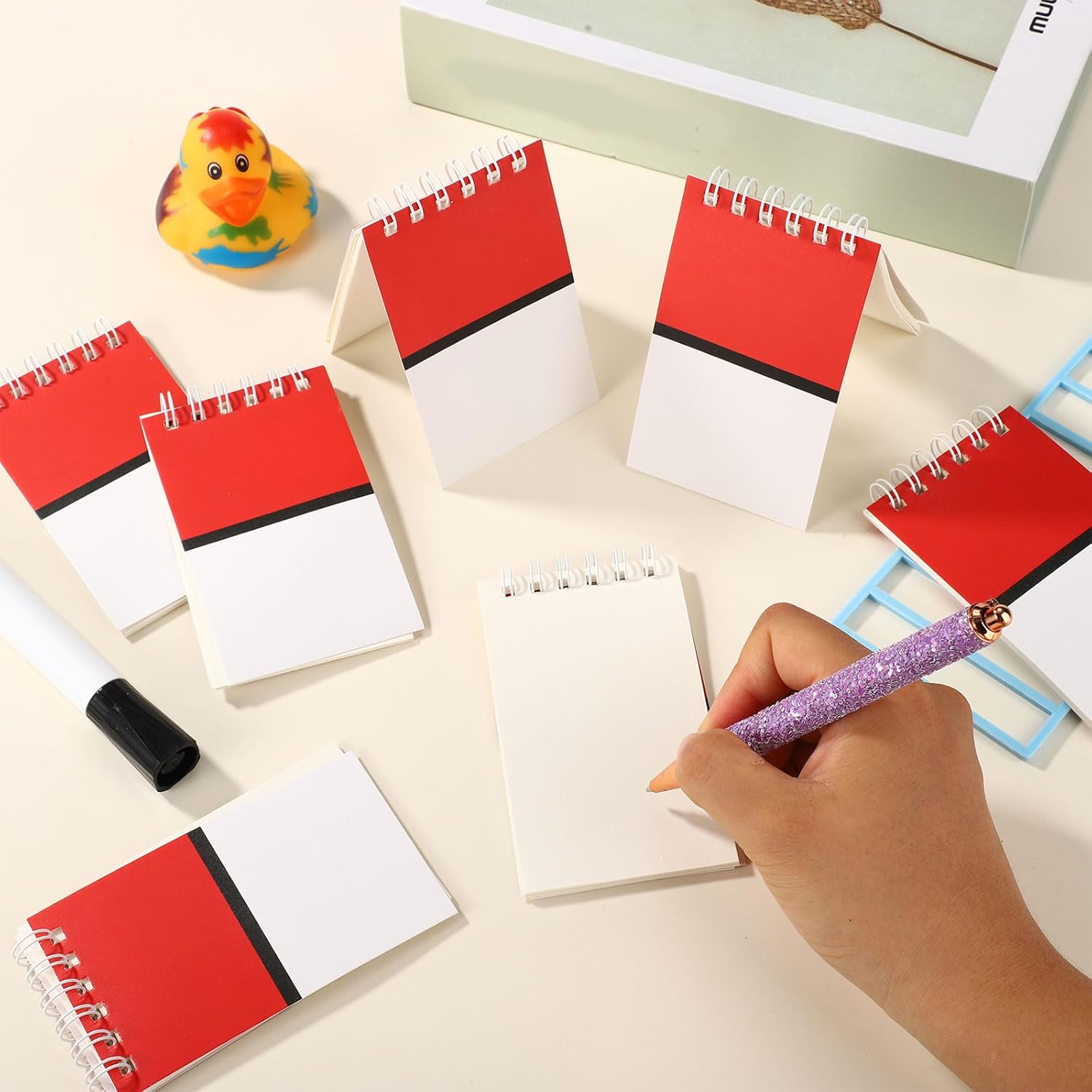 24pcs Mini Spiral Notebooks Red White Cartoon Anime Theme