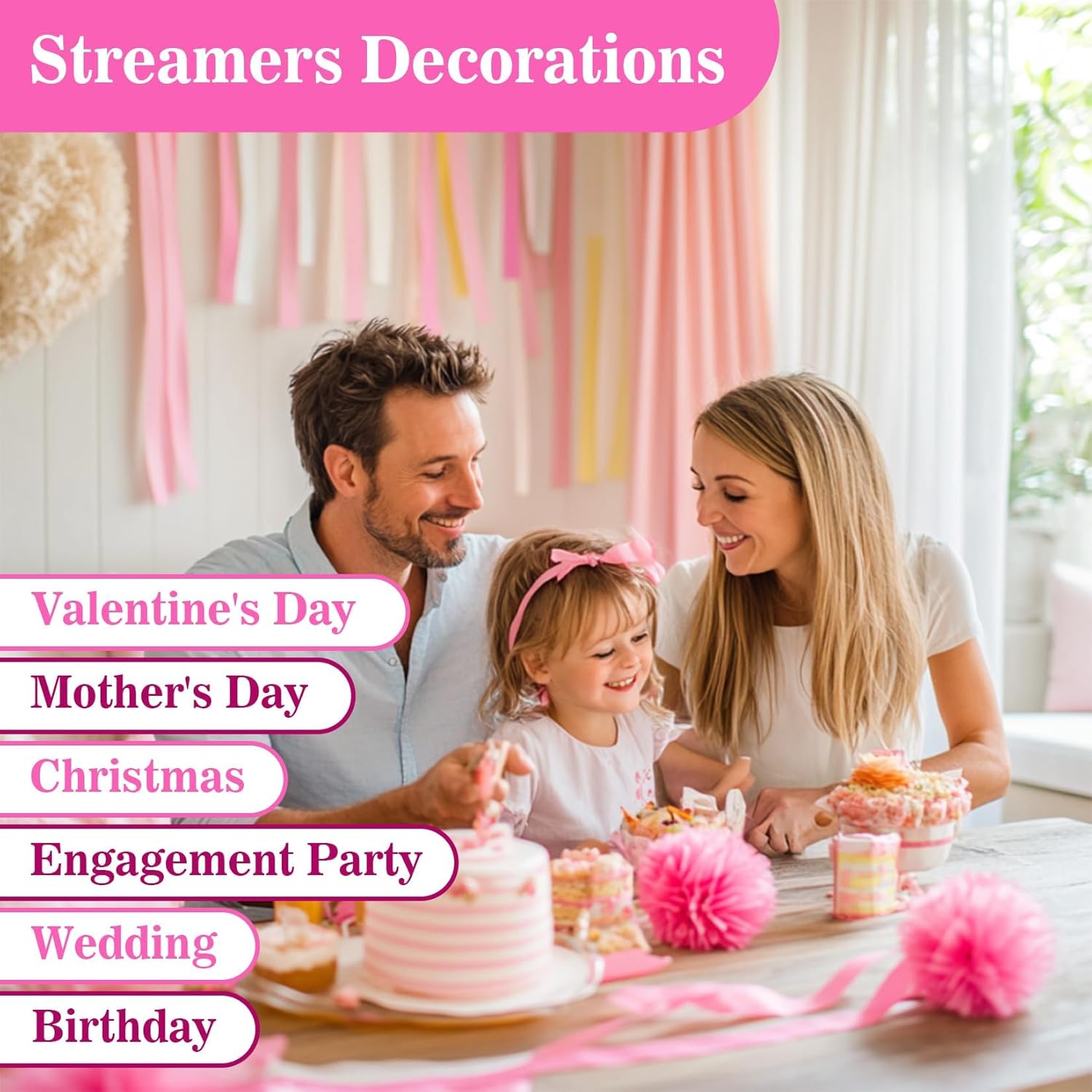 MAQIHAN Pink Crepe Paper Streamers 6 Rolls 492ft
