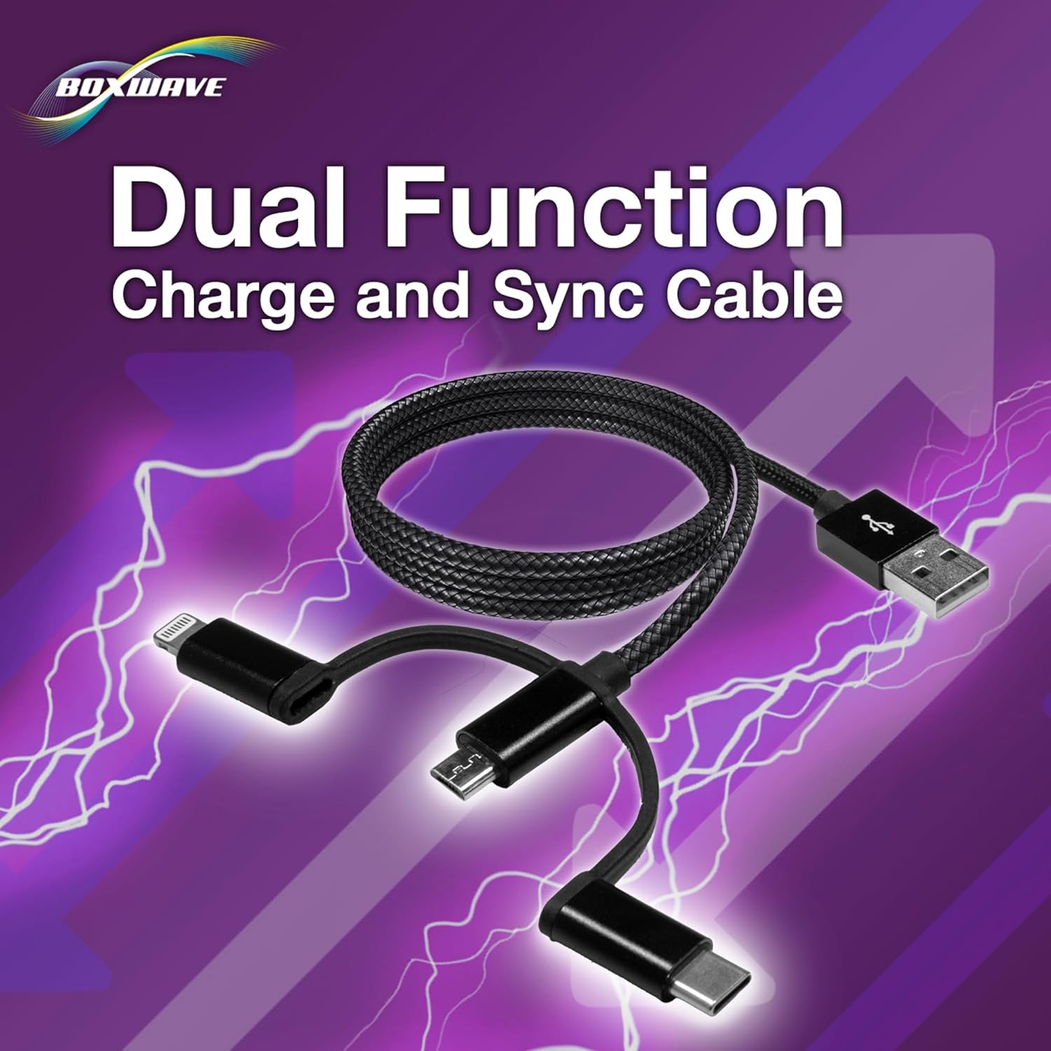 BoxWave AllCharge 3-in-1 USB Cable - Jet Black