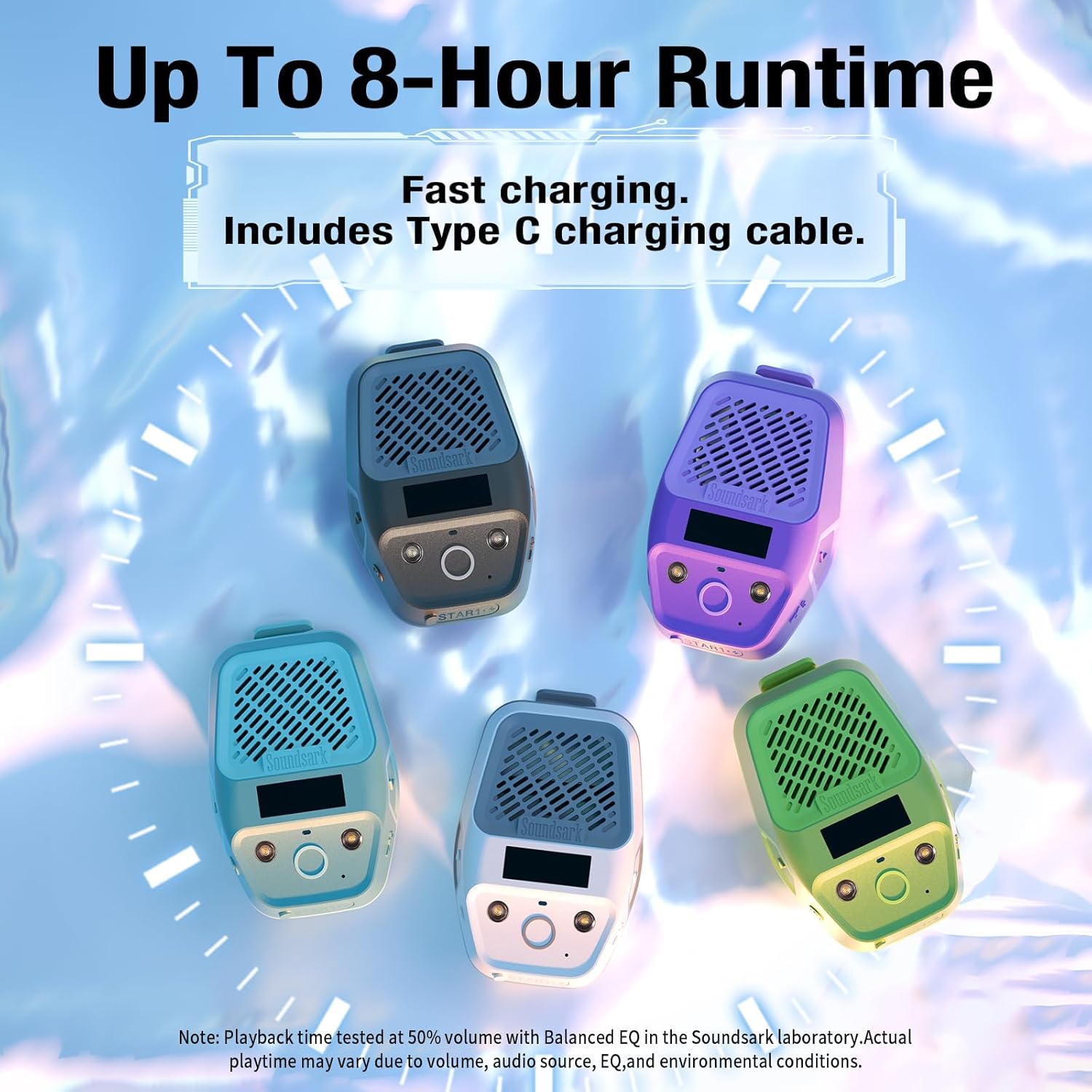 Wearable Bluetooth Speaker with LED Lighting and Clock Display