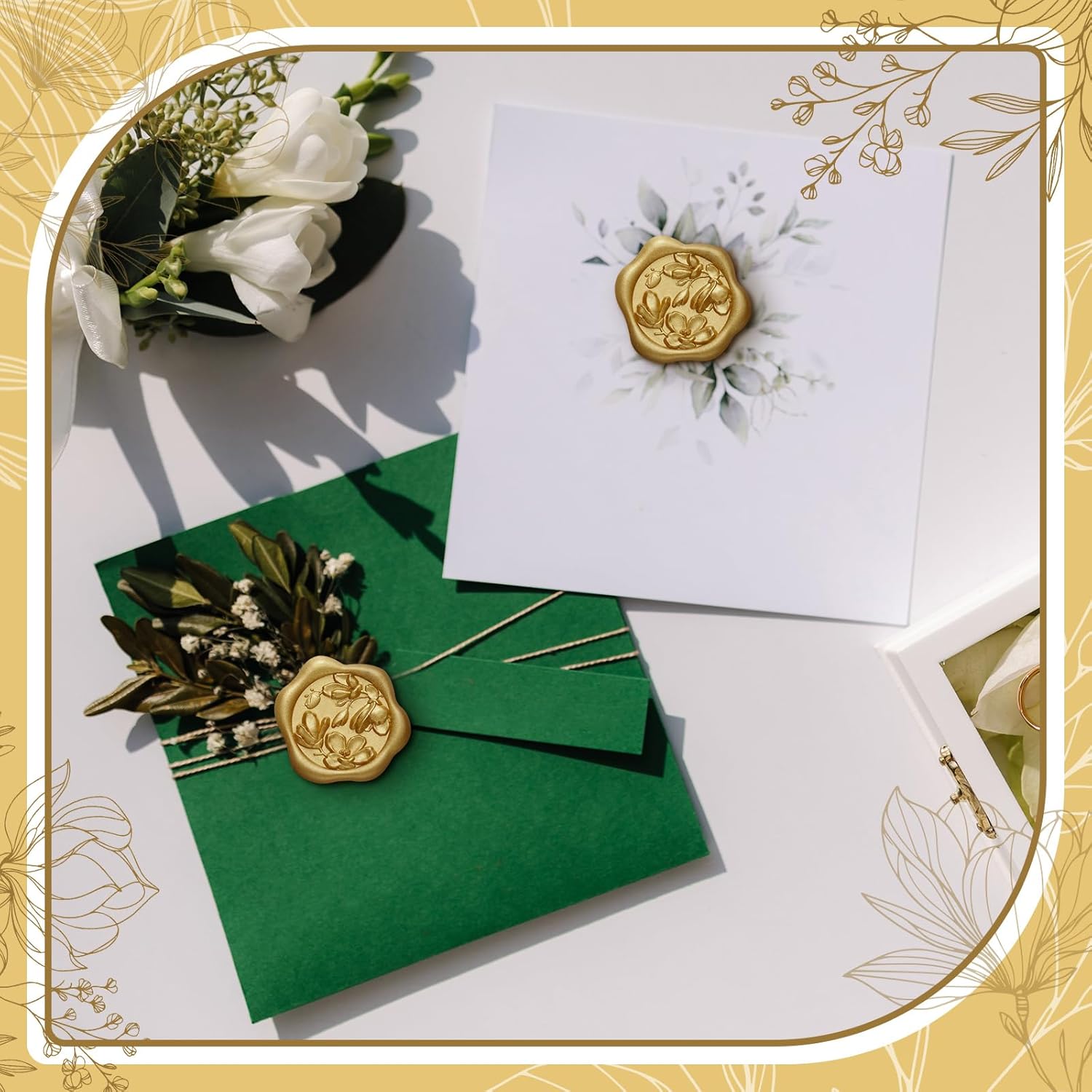 100pcs 3D Magnolia Wax Seal Stickers Antique Gold