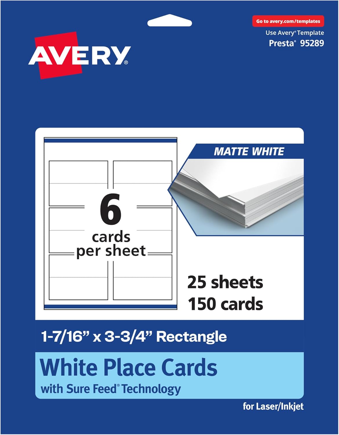 Avery Rectangle Place Cards 1-716 x 375 Matte White 150 Total