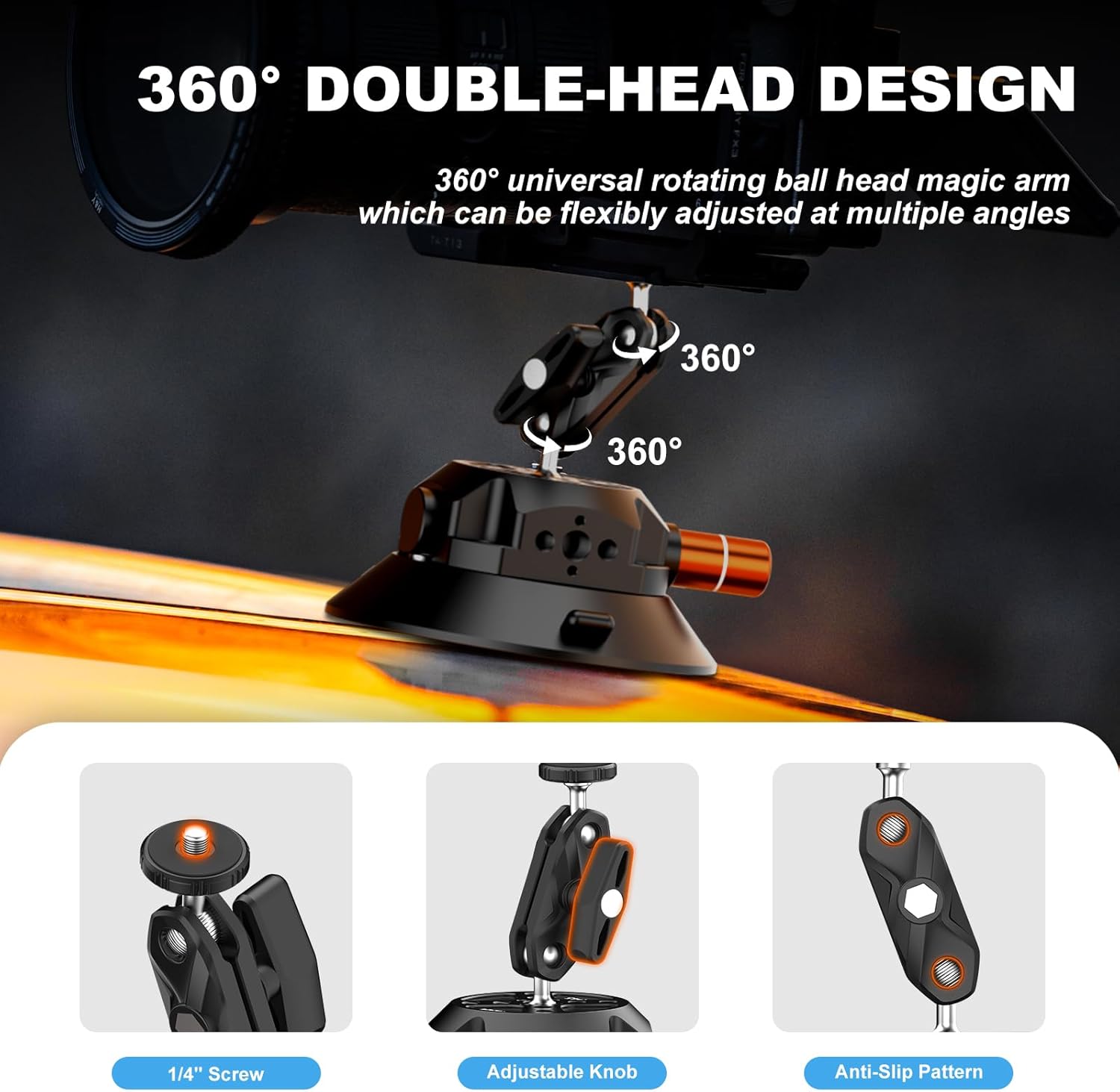 COMAN 45 In Suction Cup Camera Mount with Ball Head Magic Arm