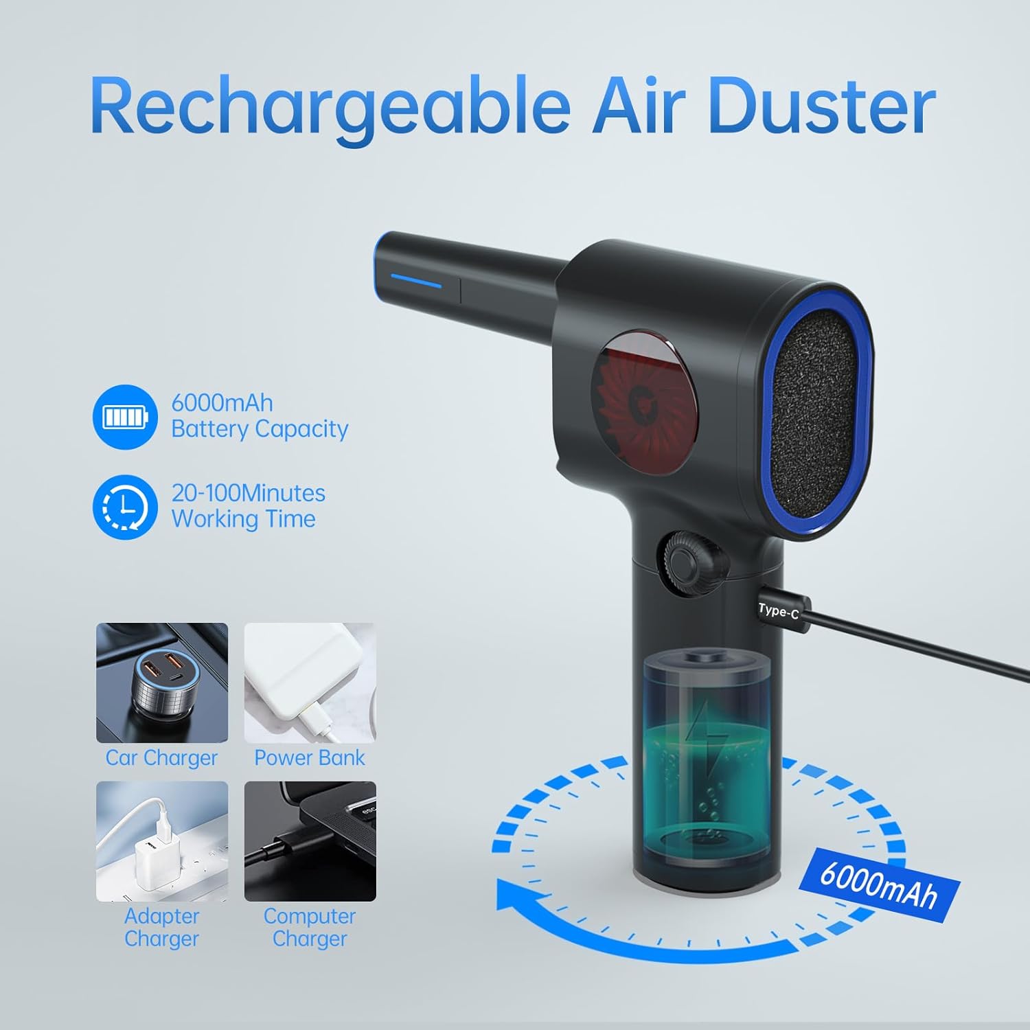 ATEngeus Compressed Air Duster with Storage Case and LED Light