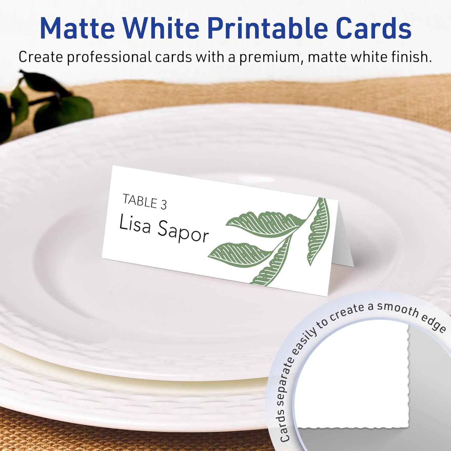 Avery Rectangle Place Cards 1-716 x 375 Matte White 150 Total