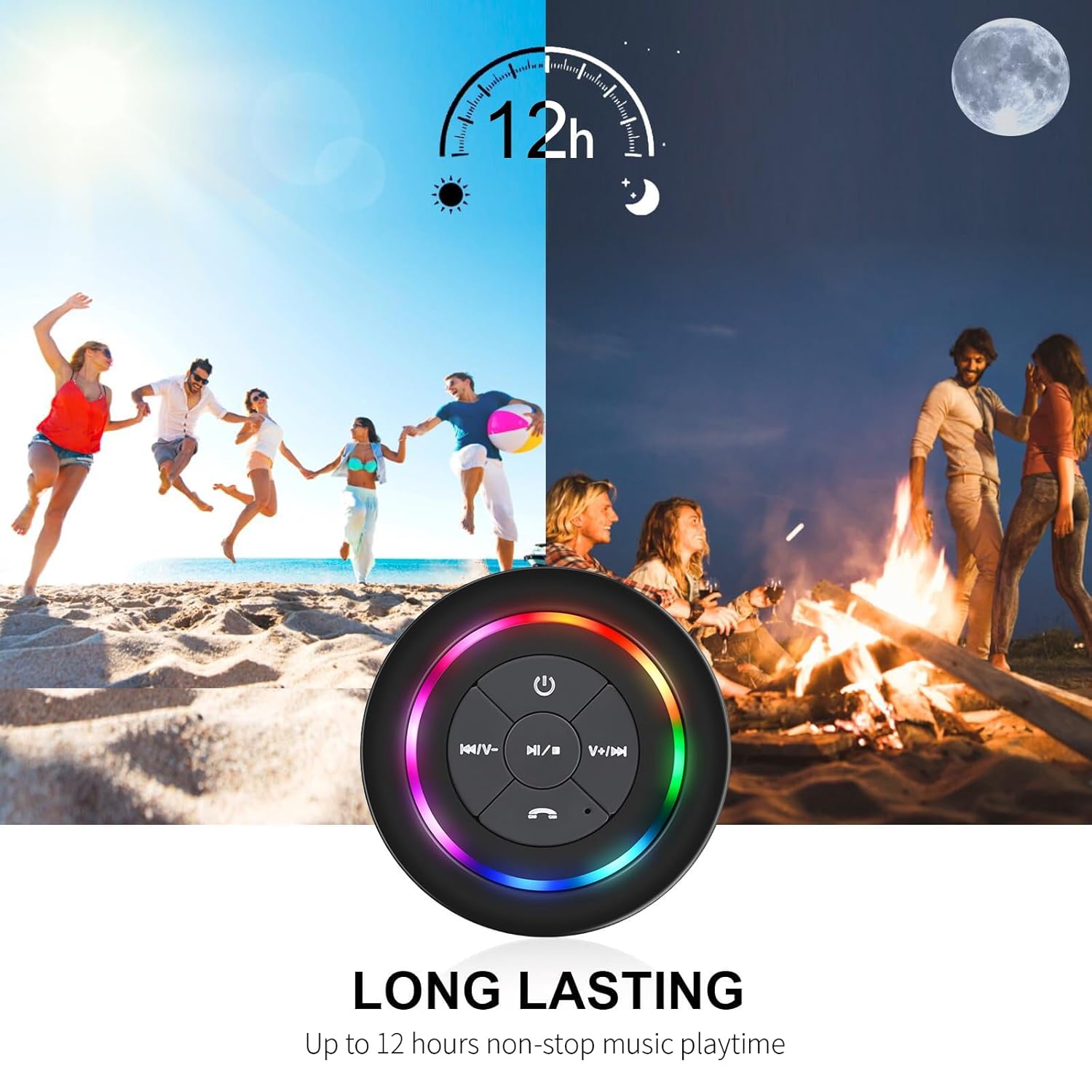 HaiSSKY Bluetooth Shower Speaker IPX7 Waterproof with LED Light