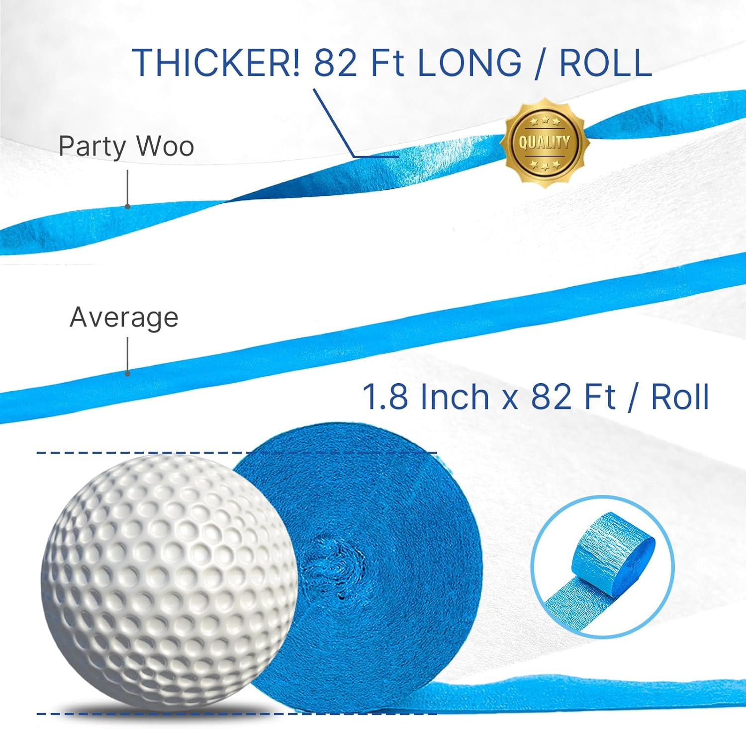 PartyWoo Blue Crepe Paper Streamers 6 Rolls 492ft Pack