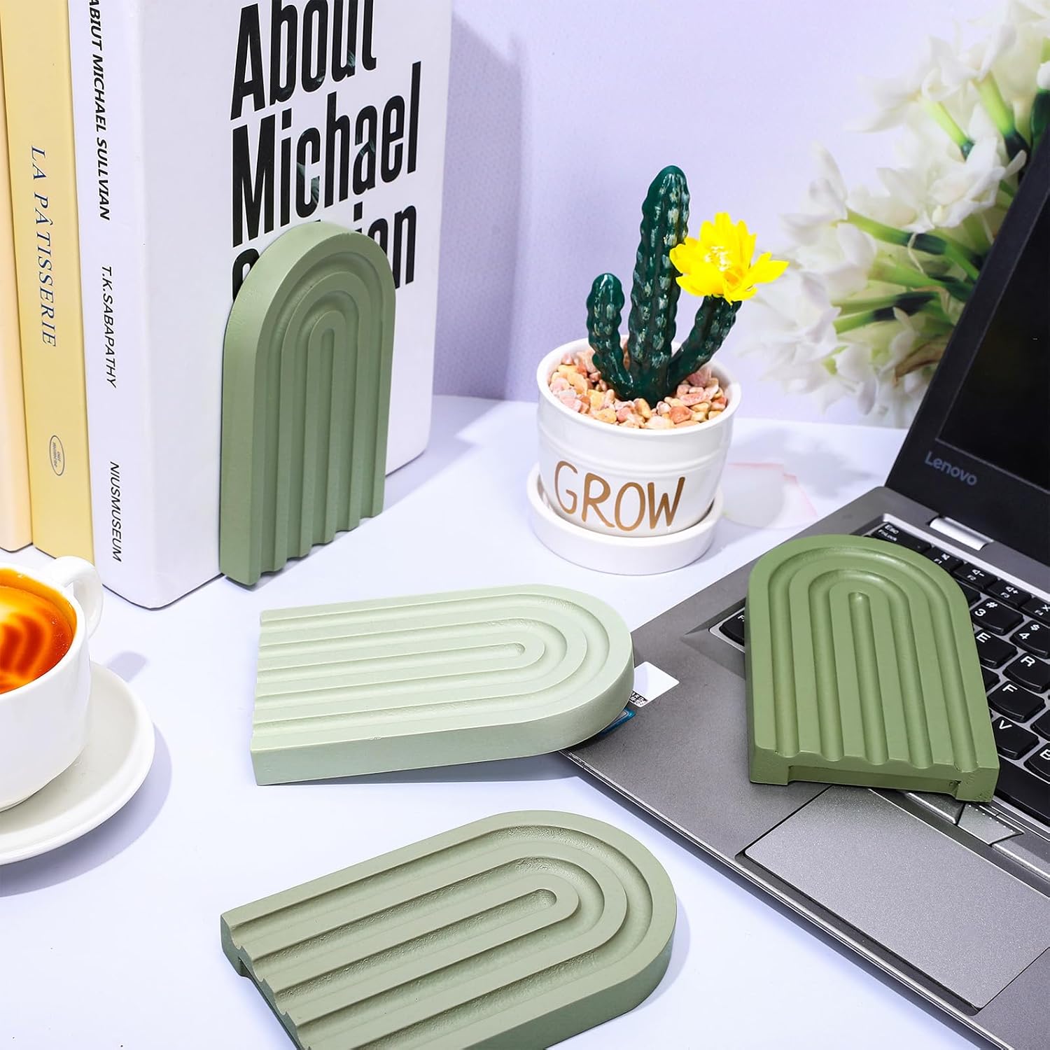 Whaline 4Pcs Rainbow Wooden Bookends for Home Office Library