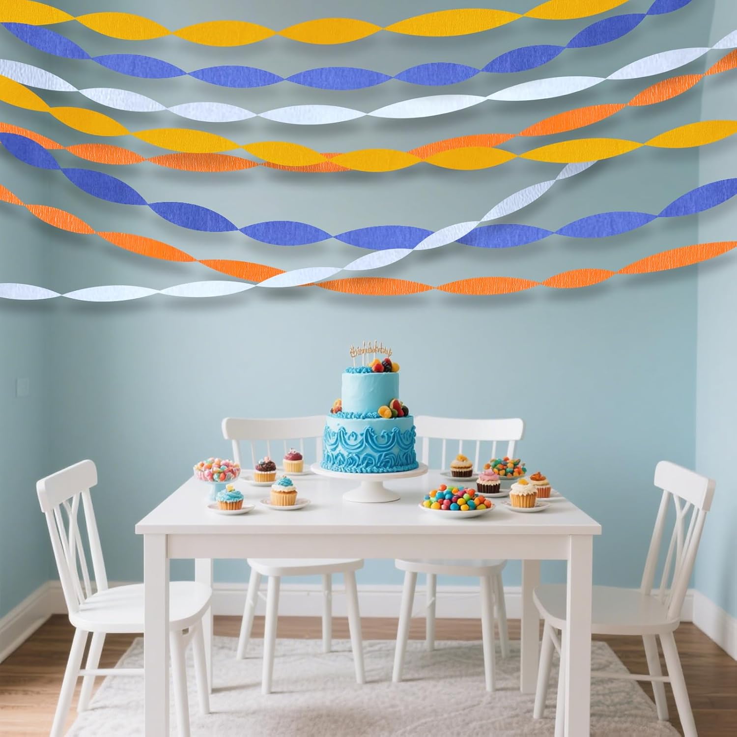 Blue and Orange 8 Rolls Crepe Paper Streamers for Parties