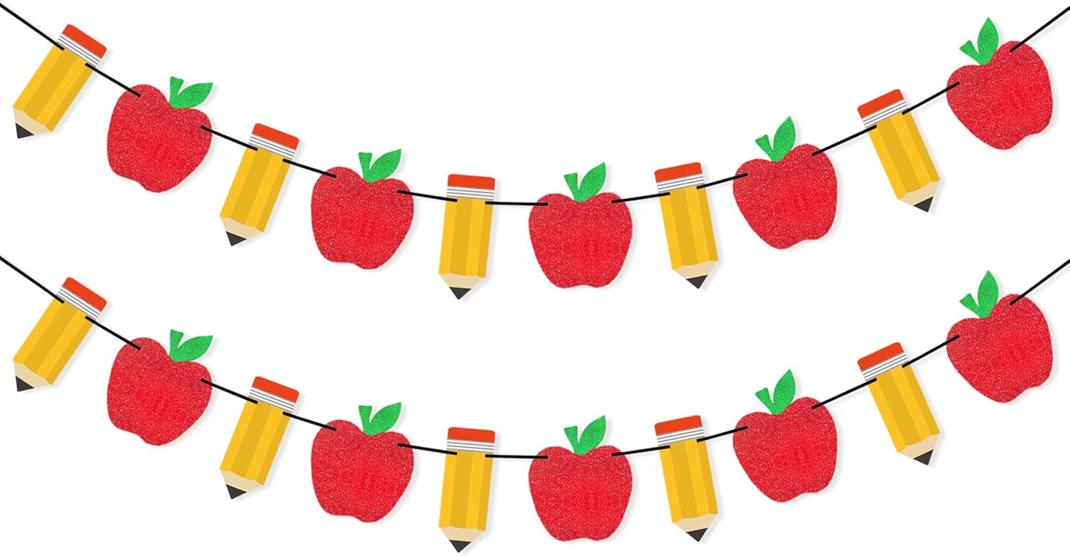 VILIFEVER 2 Pieces Pencil Apple Banner Back to School Decorations